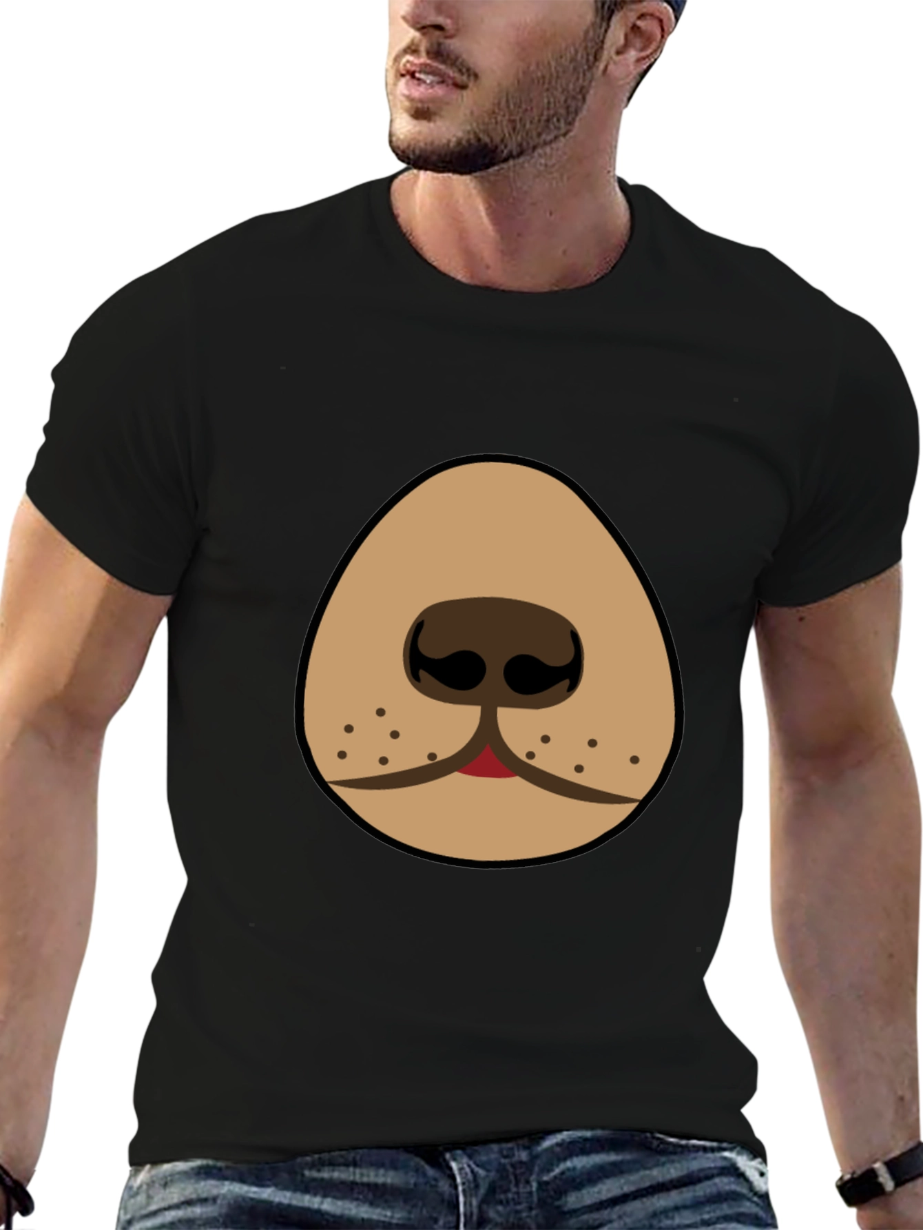 Black Funny Dog Nose Graphic T-Shirt - Black view 6