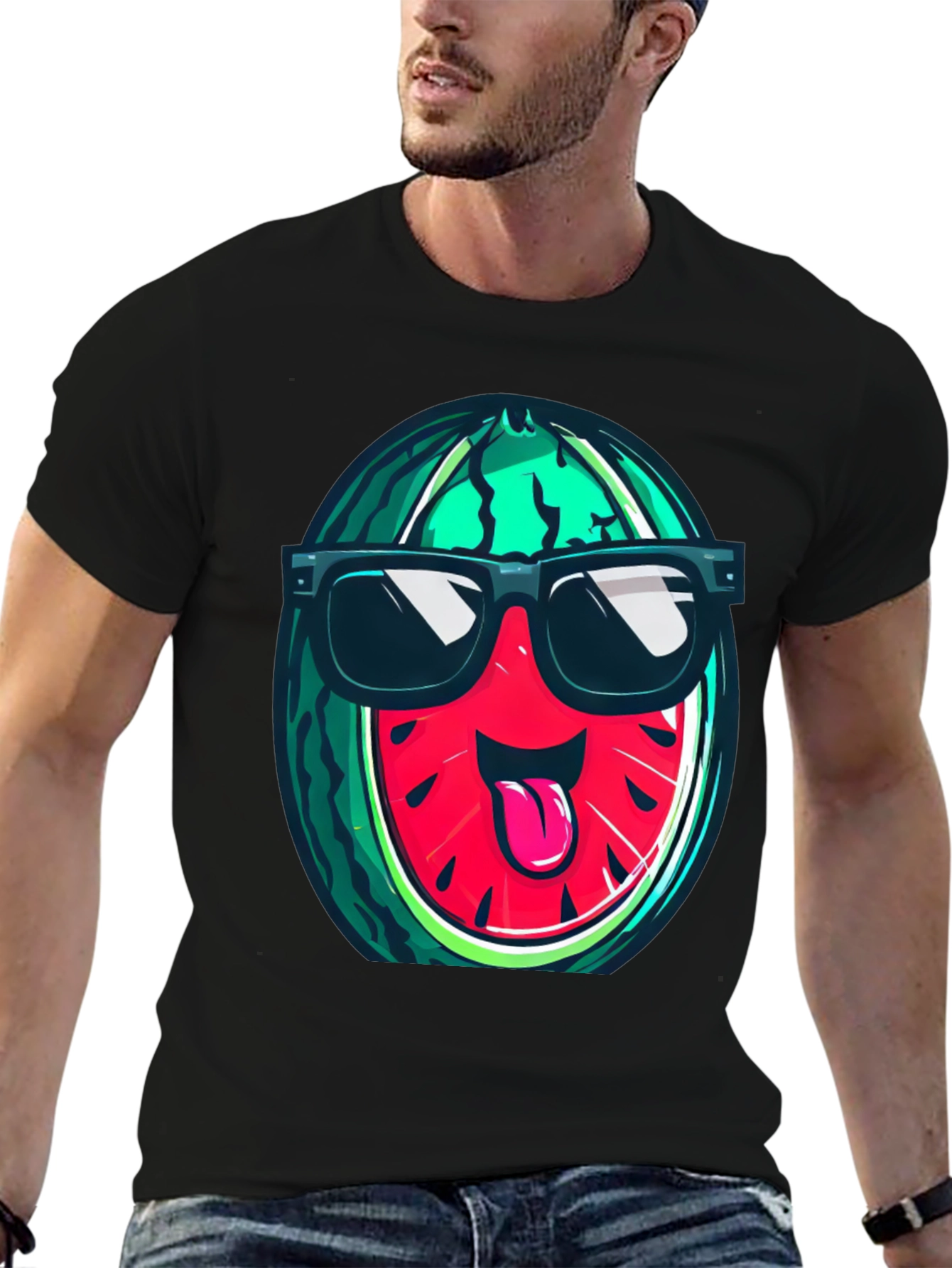 Black Cool Watermelon Graphic T-Shirt view 6