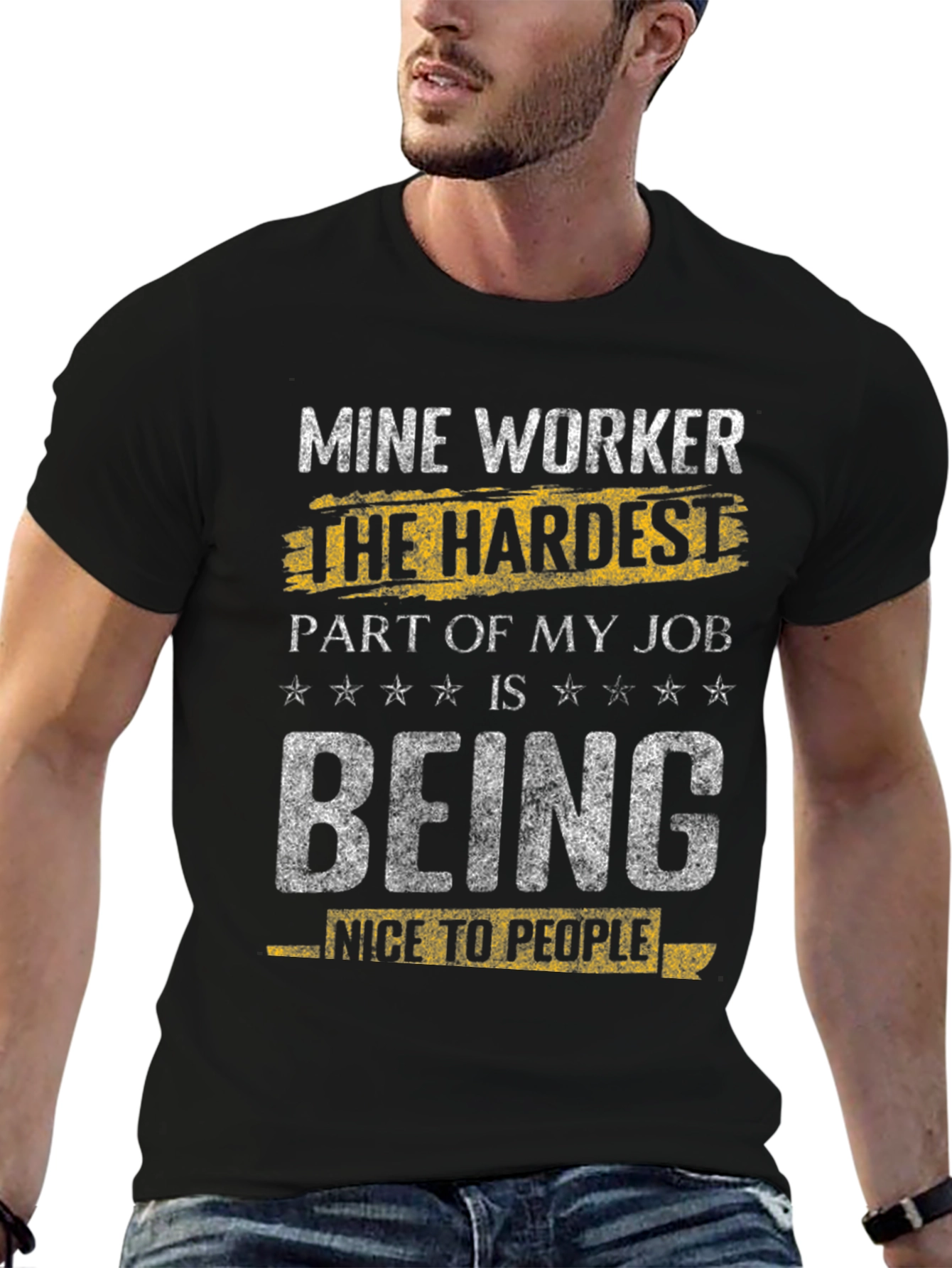 Black Mine Worker Funny T-Shirt - Hardest Part is Being Nice view 6