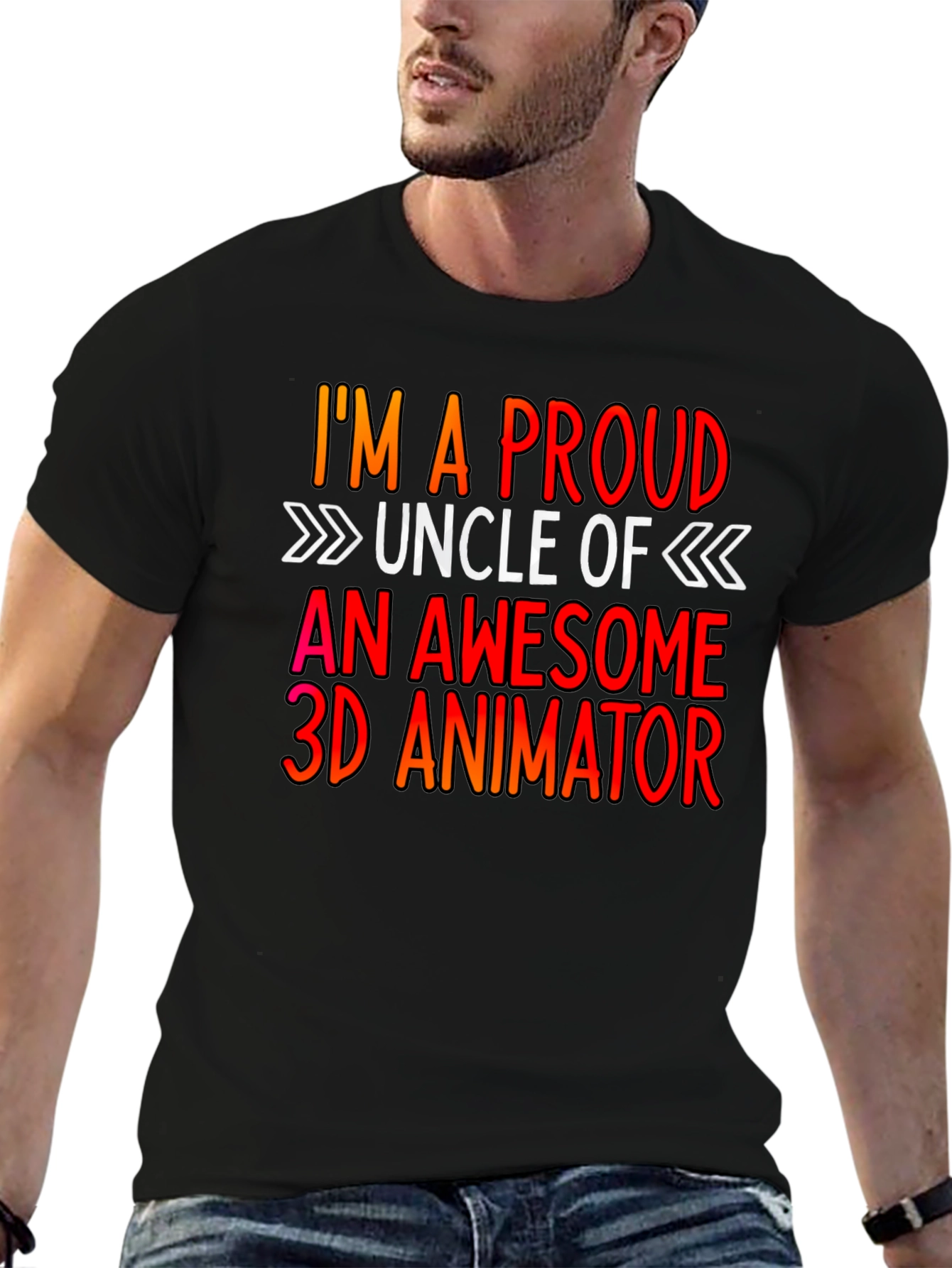 Black Proud Uncle 3D Animator T-Shirt view 6
