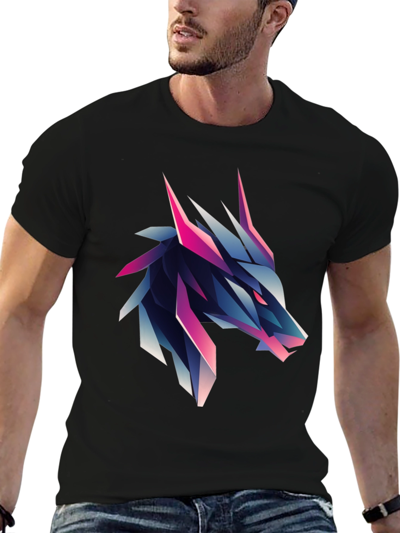 Black Geometric Wolf Graphic Tee - Bold & Modern view 6
