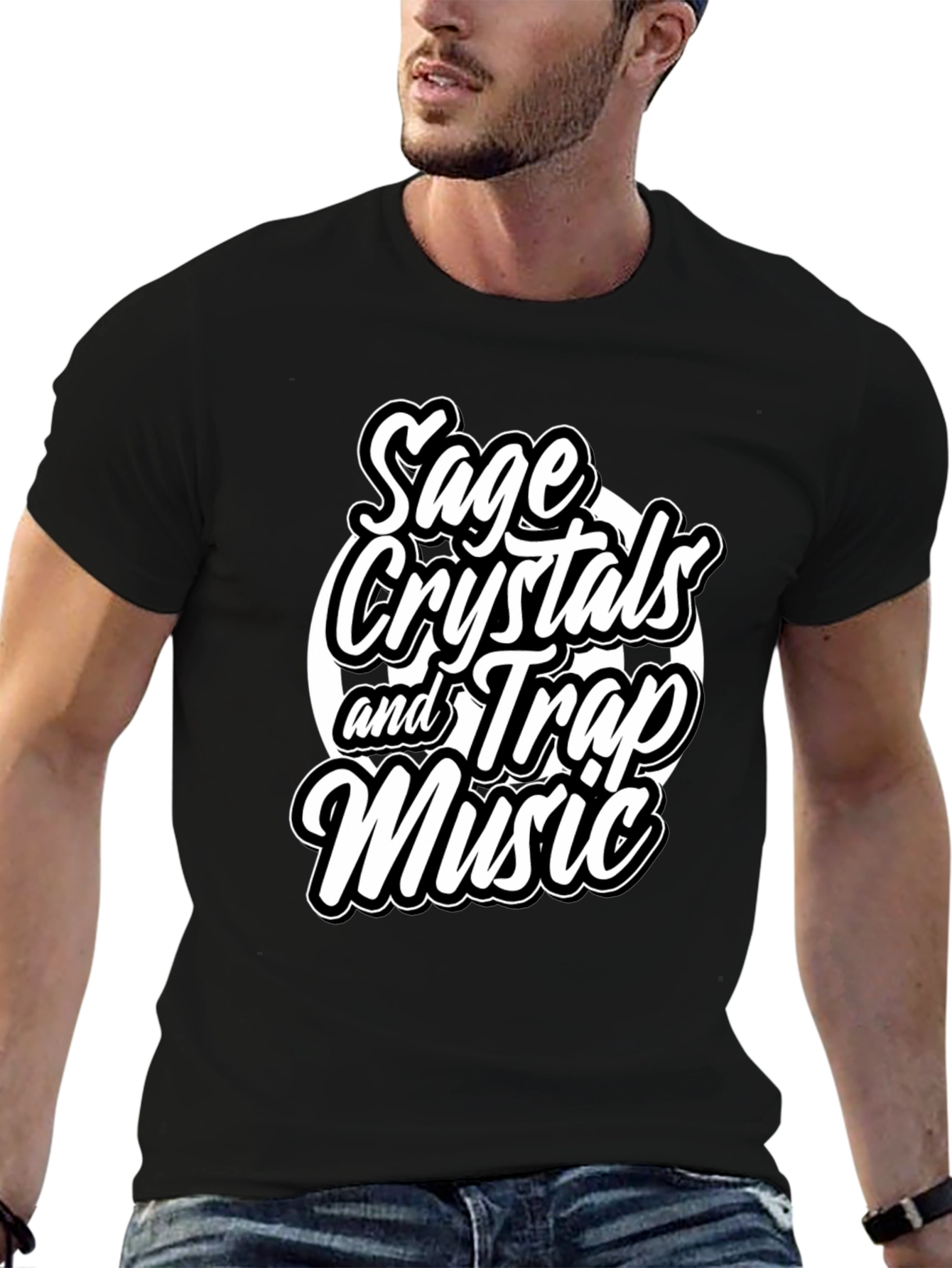 Black Sage Crystals and Trap Music Black T-Shirt view 6