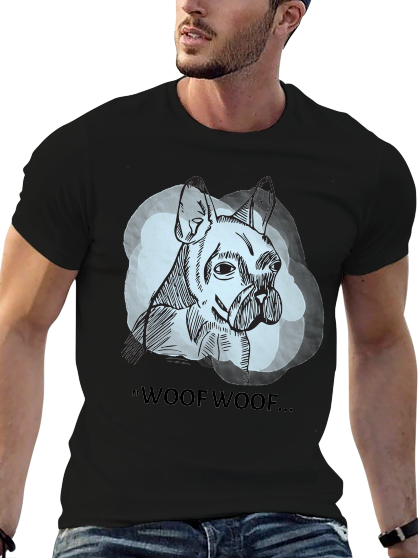 Black Woof Woof Dog Graphic Tee - Black view 6