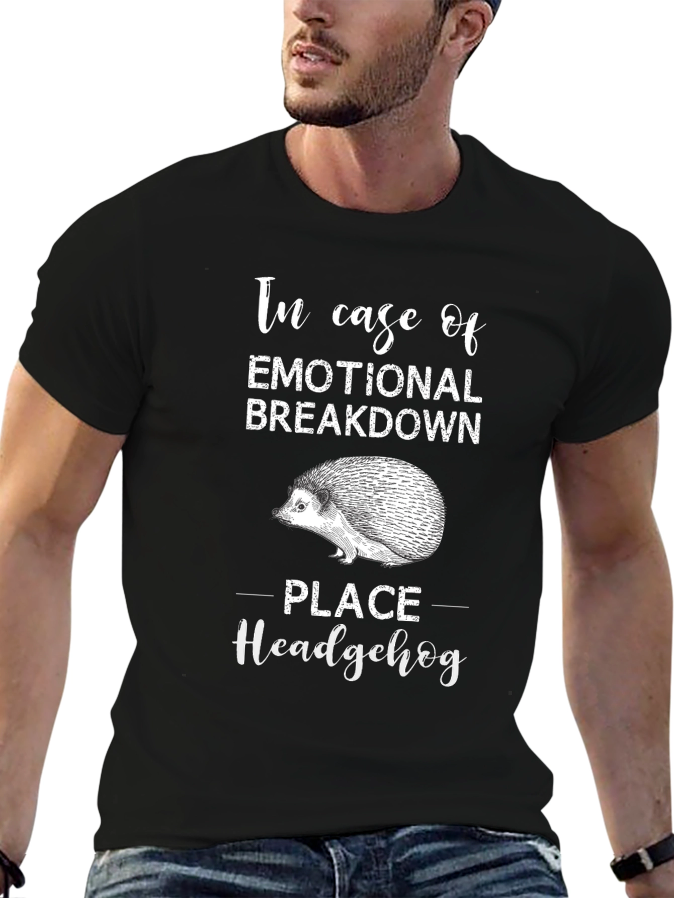 Black Emotional Breakdown Hedgehog Graphic Tee view 6