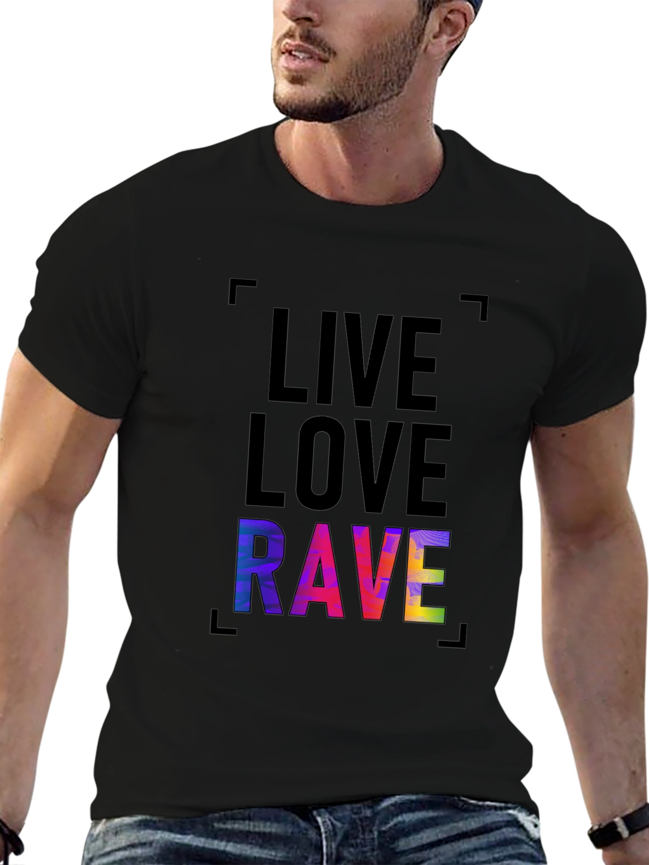 Black Live Love Rave Graphic Tee - Trendy Black T-Shirt view 6