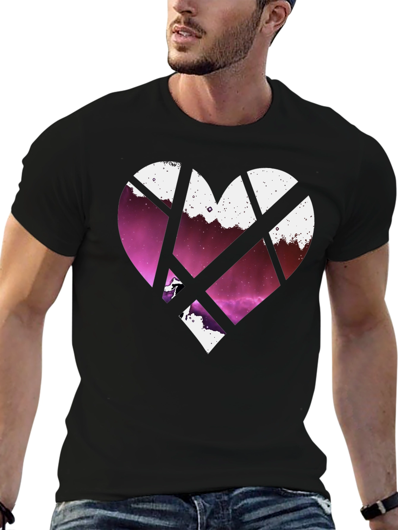 Black Heart Galaxy Graphic Tee - Black Cotton Blend view 6
