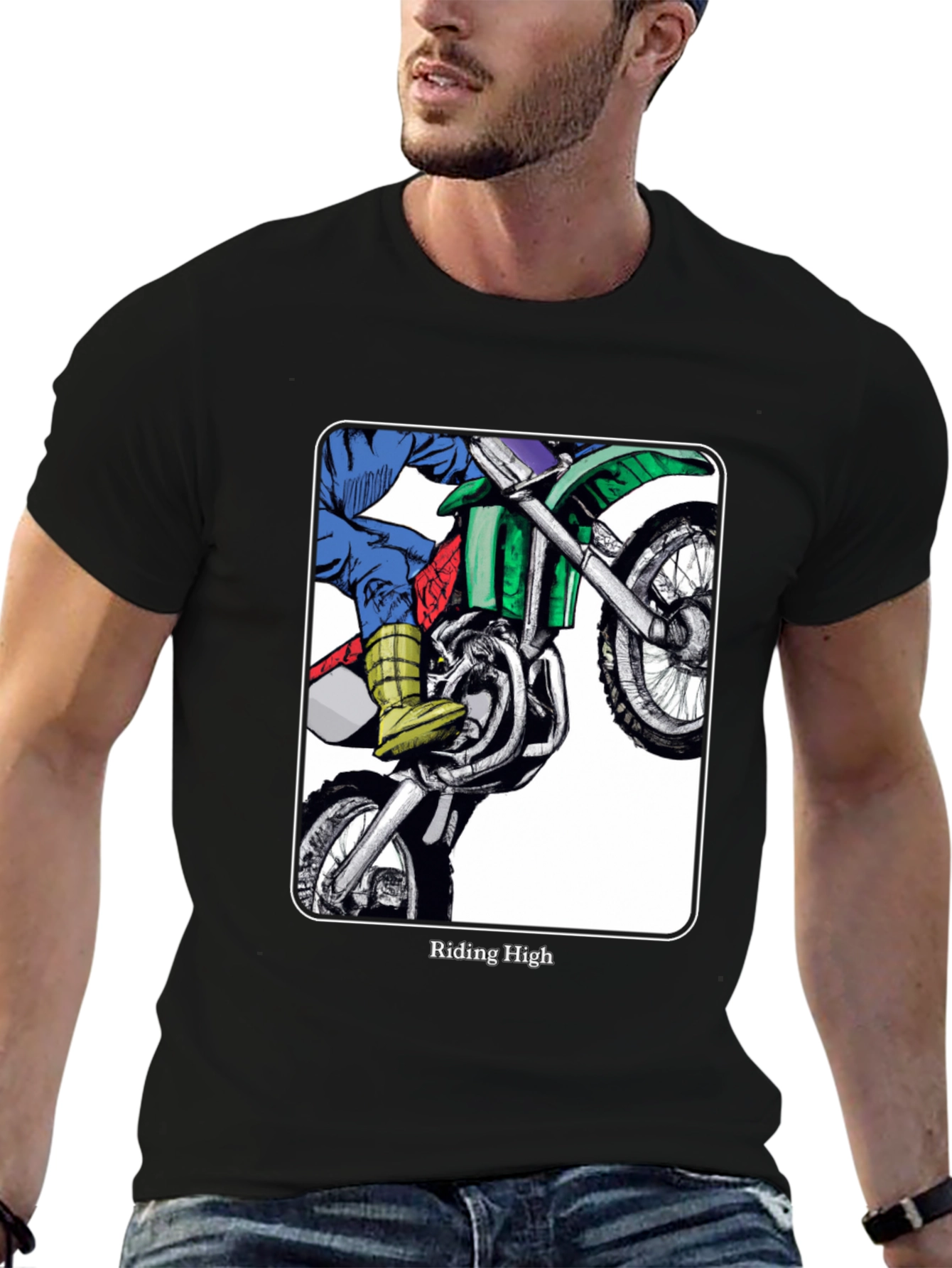 Black Riding High Motorcycle Graphic Tee - Black view 6