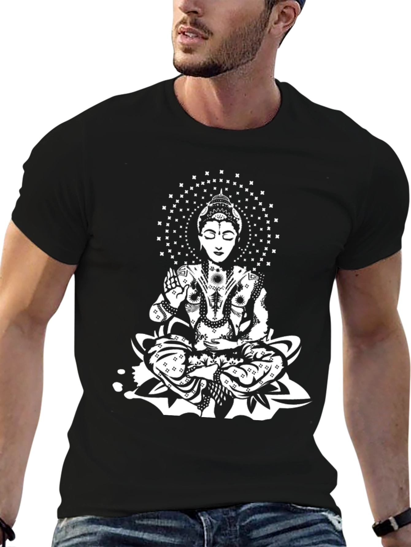 Black Buddha Graphic Print Black T-Shirt view 6