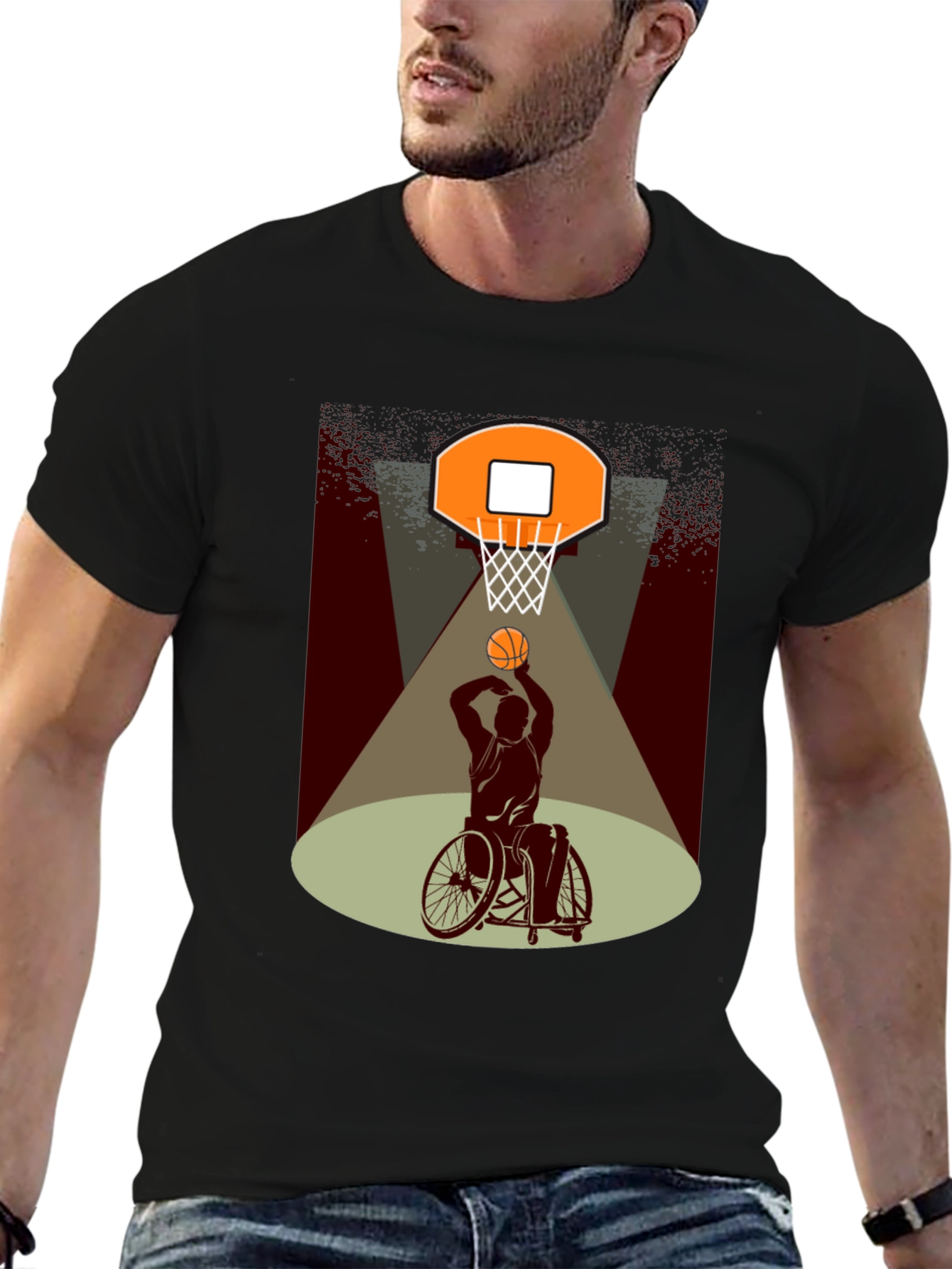 Black Wheelchair Basketball Graphic T-Shirt view 6