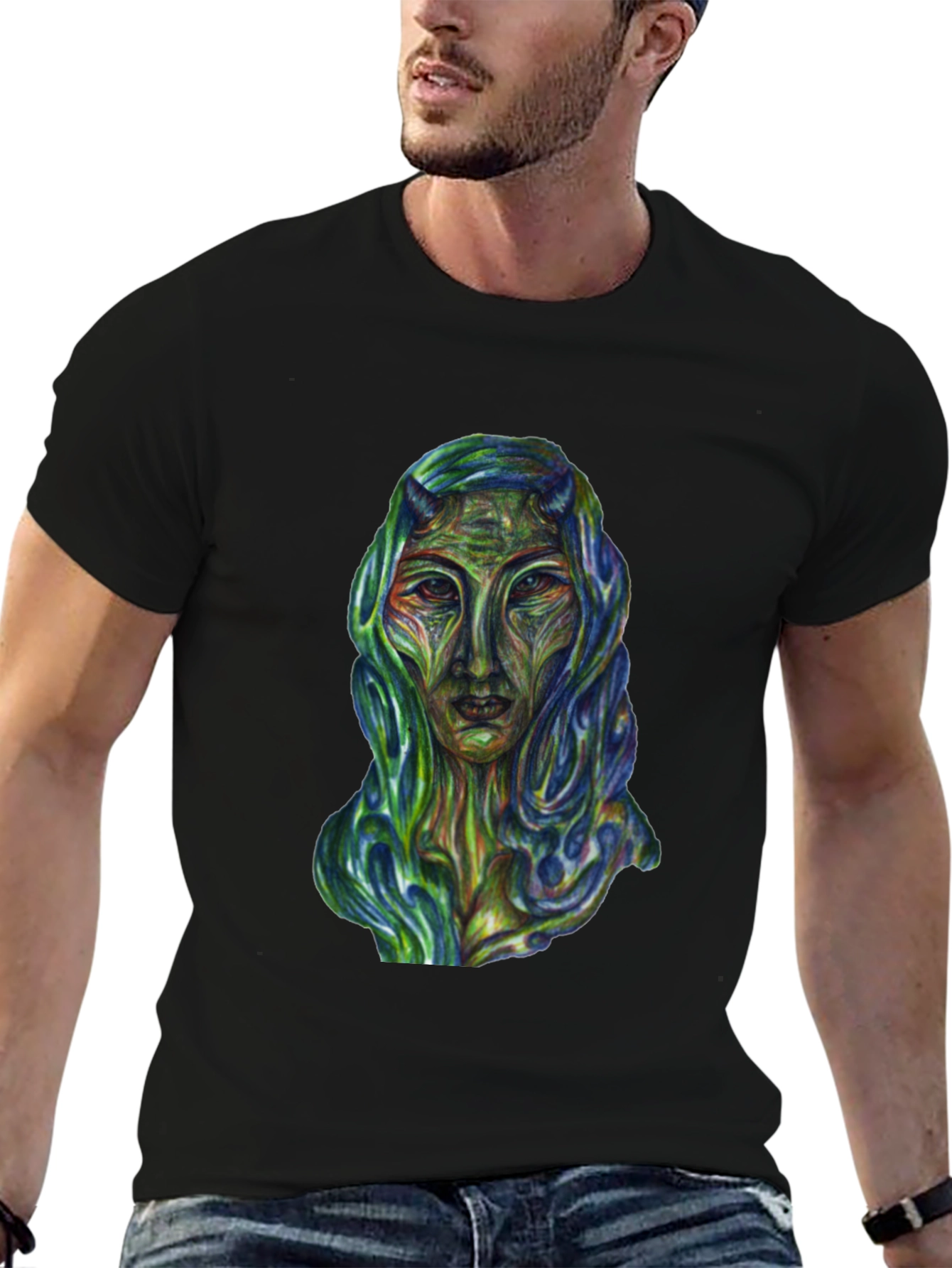 Black Surreal Alien Art Graphic T-Shirt - Black view 6