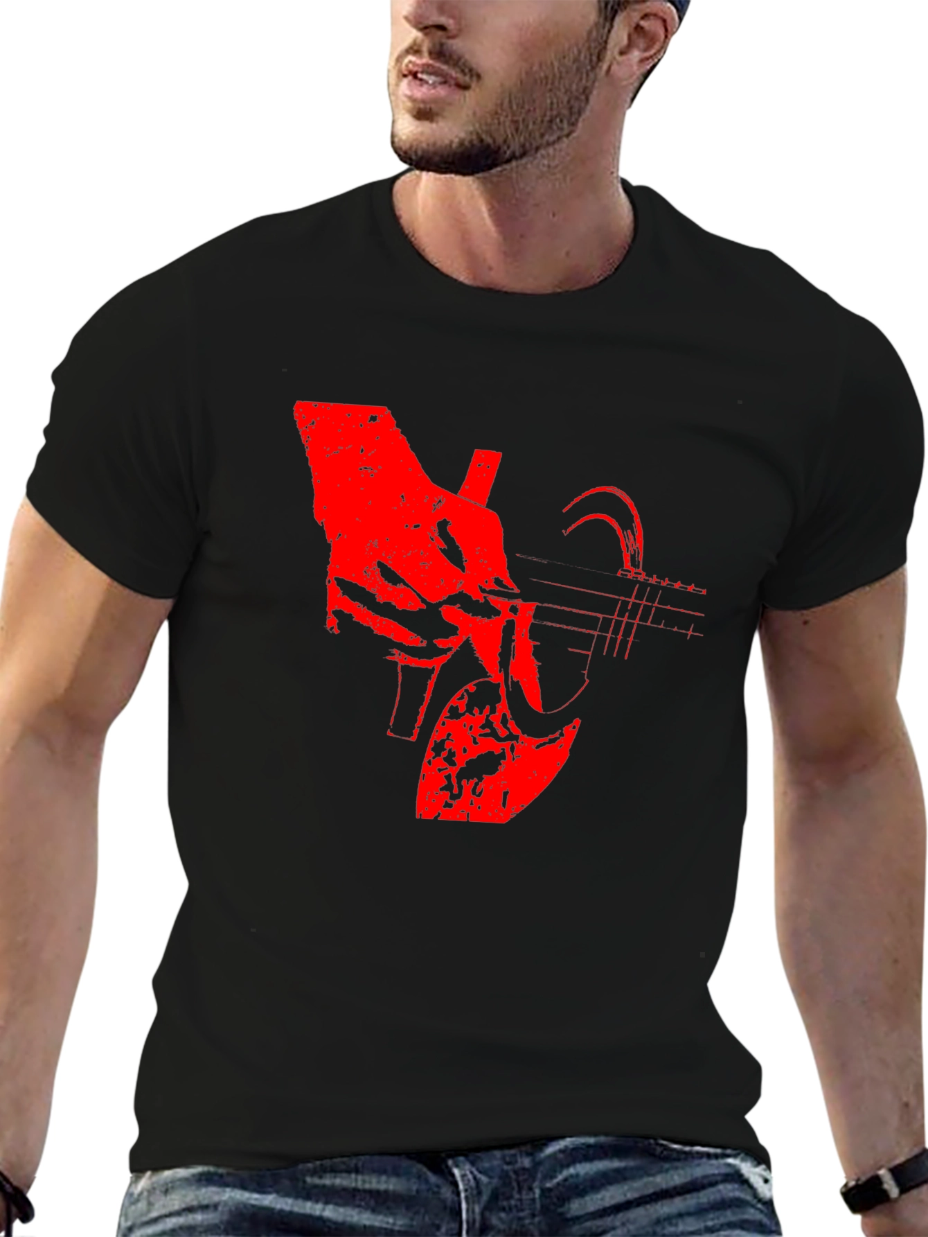 Black Guitar Graphic Tee - Black Cotton Casual T-Shirt view 6