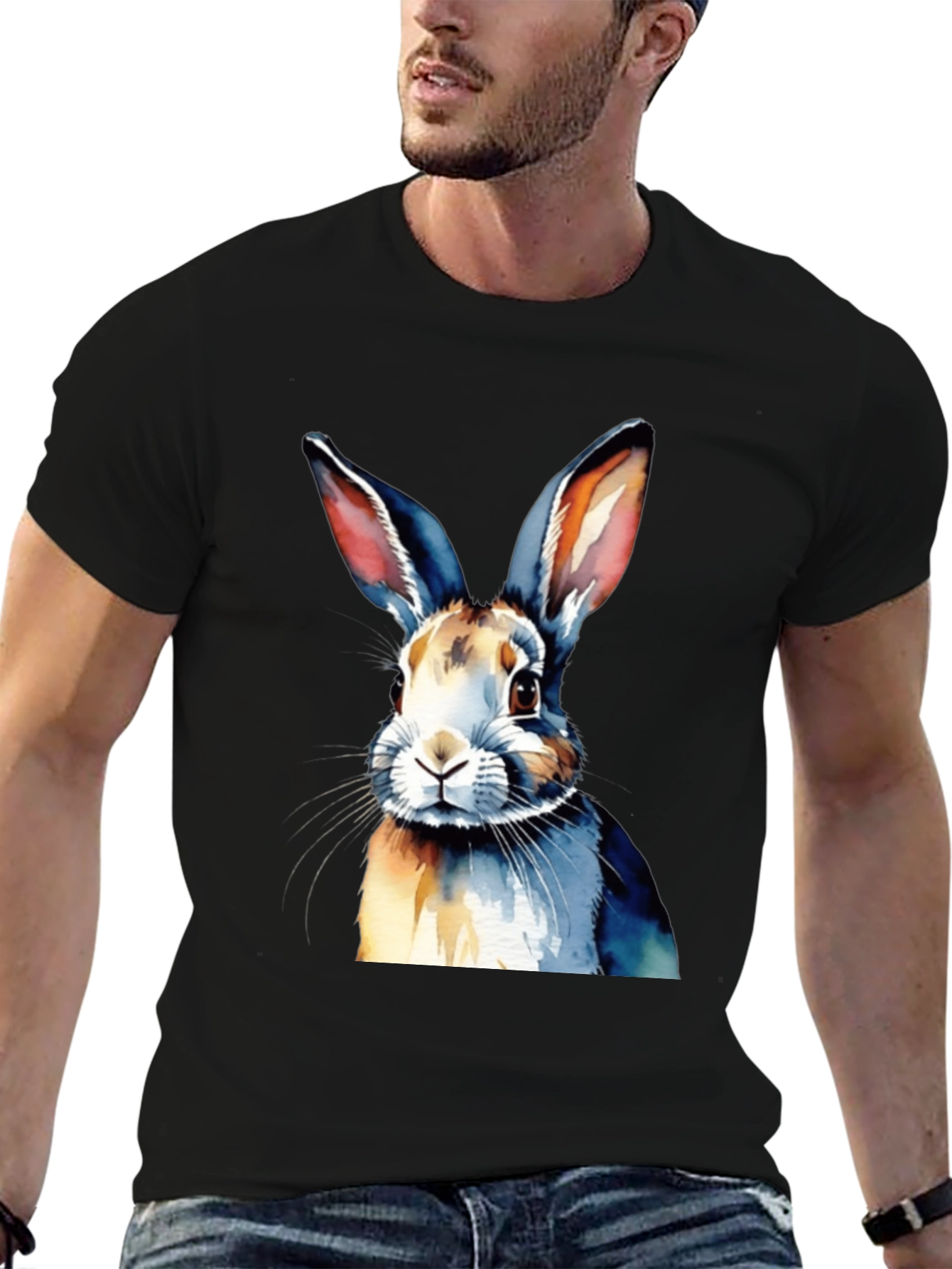 Black Watercolor Rabbit Graphic Tee view 6