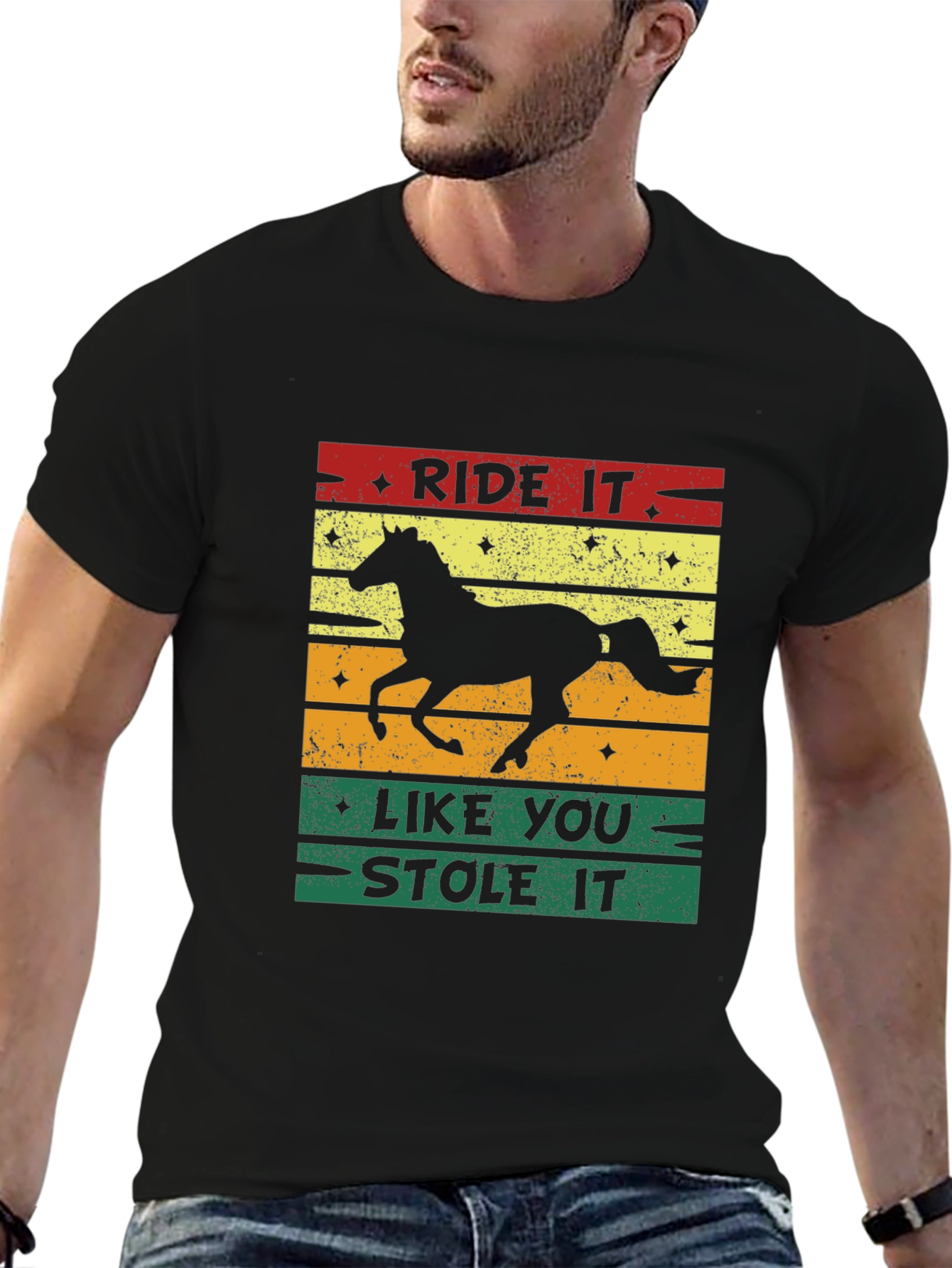 Black Ride It Like You Stole It Horse Graphic T-Shirt view 6