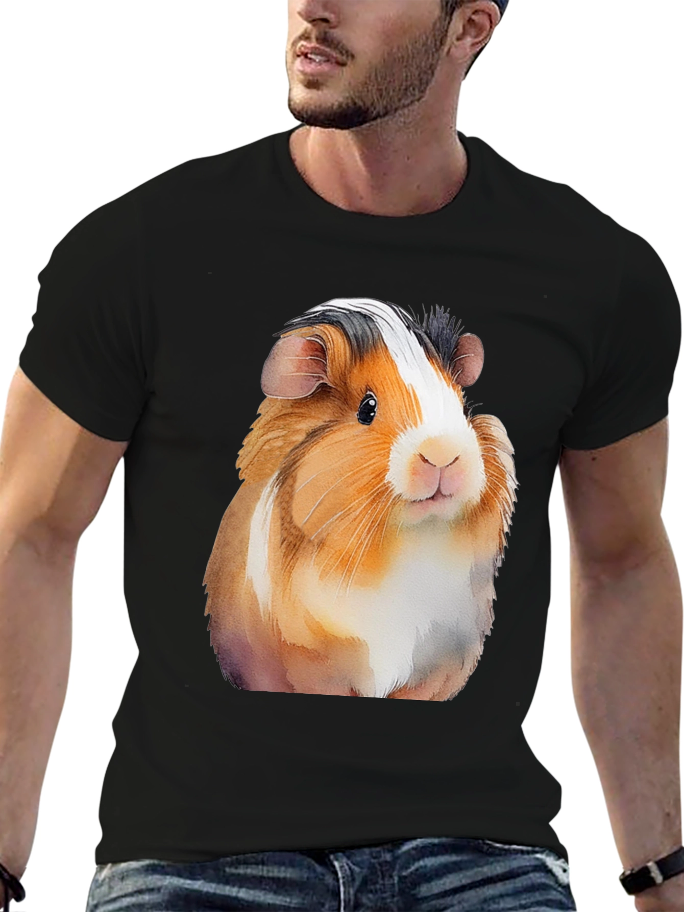 Black Guinea Pig Graphic T-Shirt - Men's Black Tee view 6