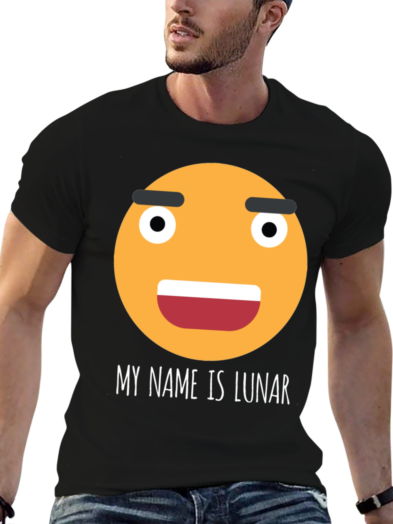 Black Funny Emoji T-Shirt - My Name is Lunar view 6