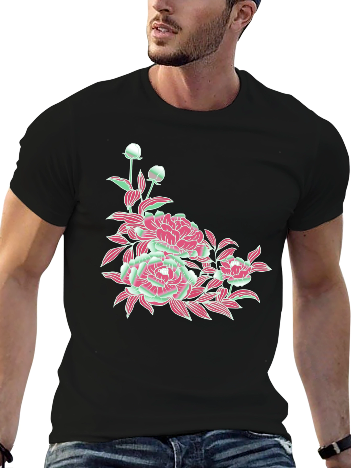 Black Floral Graphic Print Black T-Shirt view 6