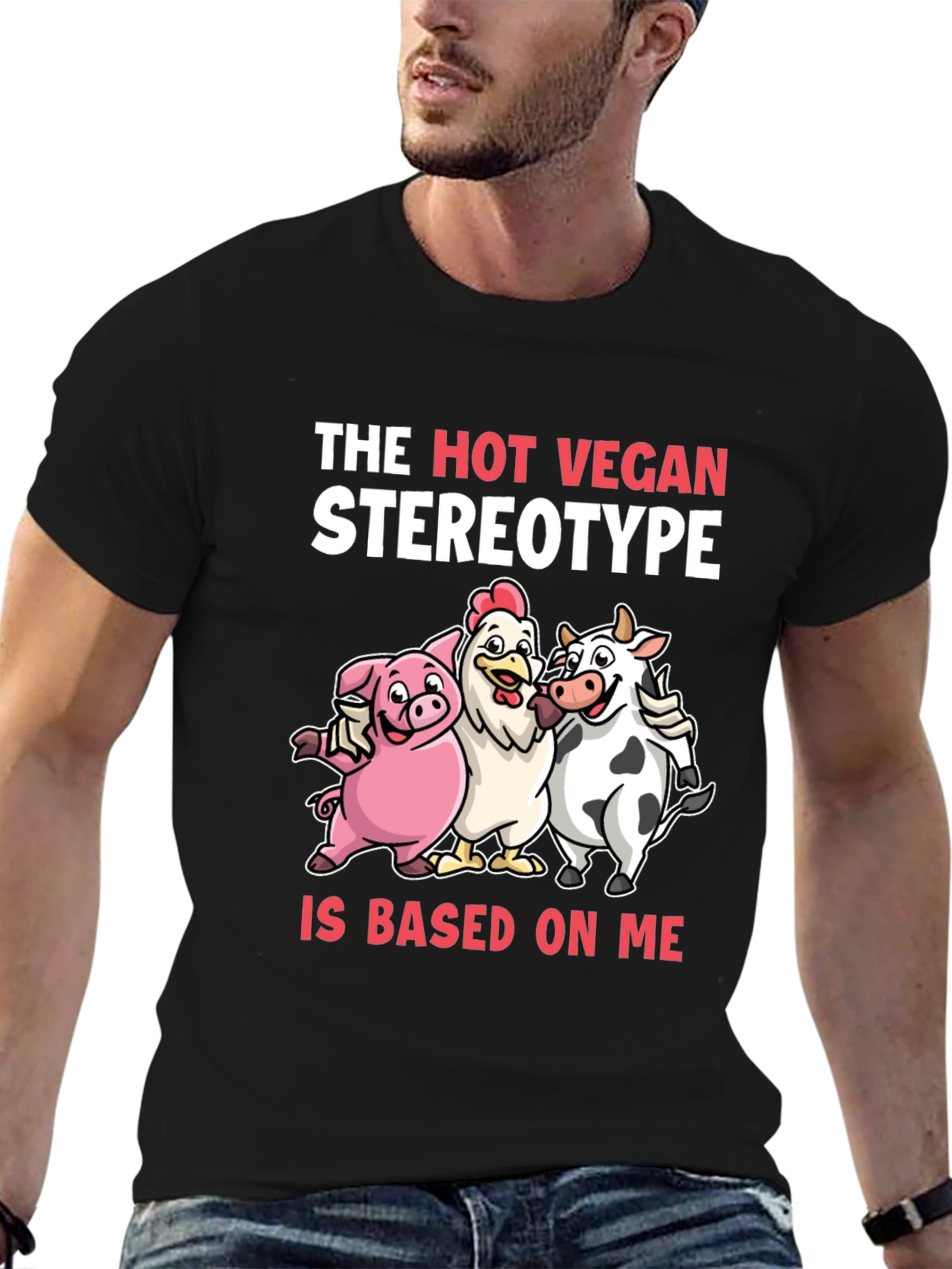 Black The Hot Vegan Stereotype Graphic T-Shirt view 6