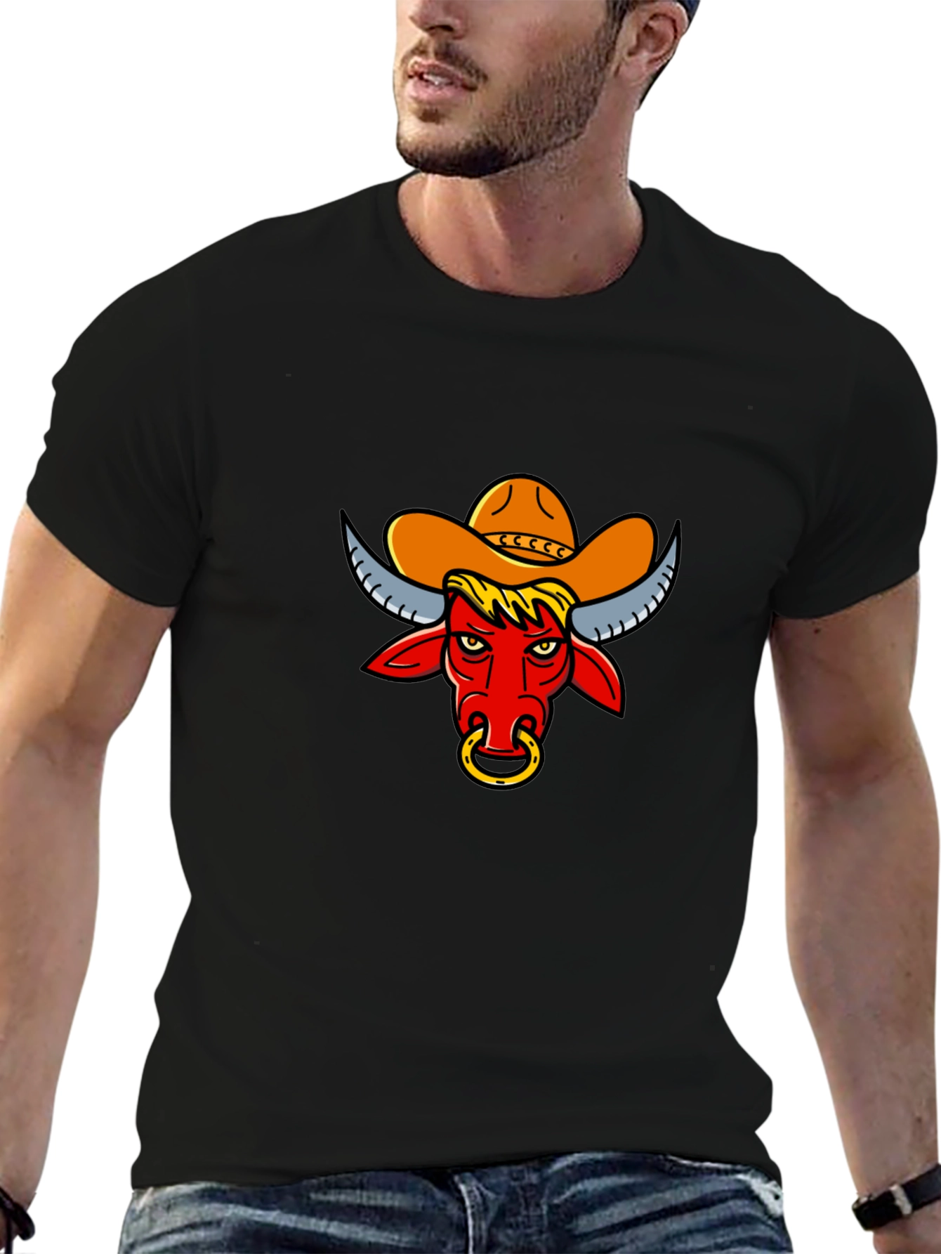 Black Cowboy Bull Graphic Tee - Black view 6