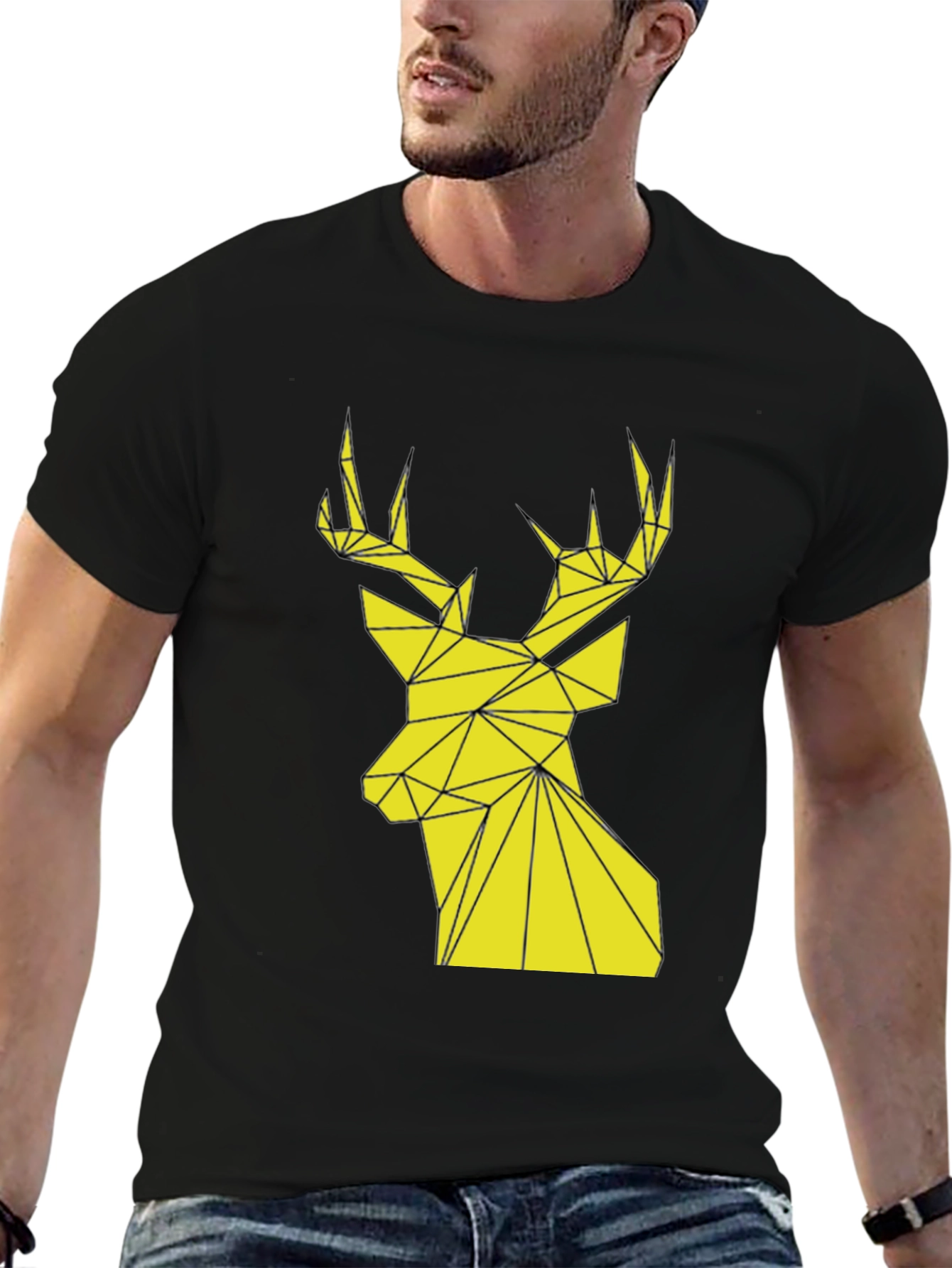 Black Geometric Deer Graphic Tee - Modern Style view 6