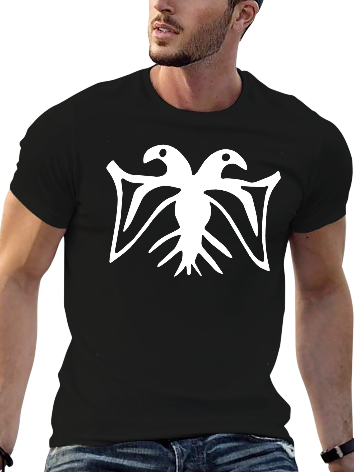 Black Unique Two-Headed Eagle Graphic Tee view 6