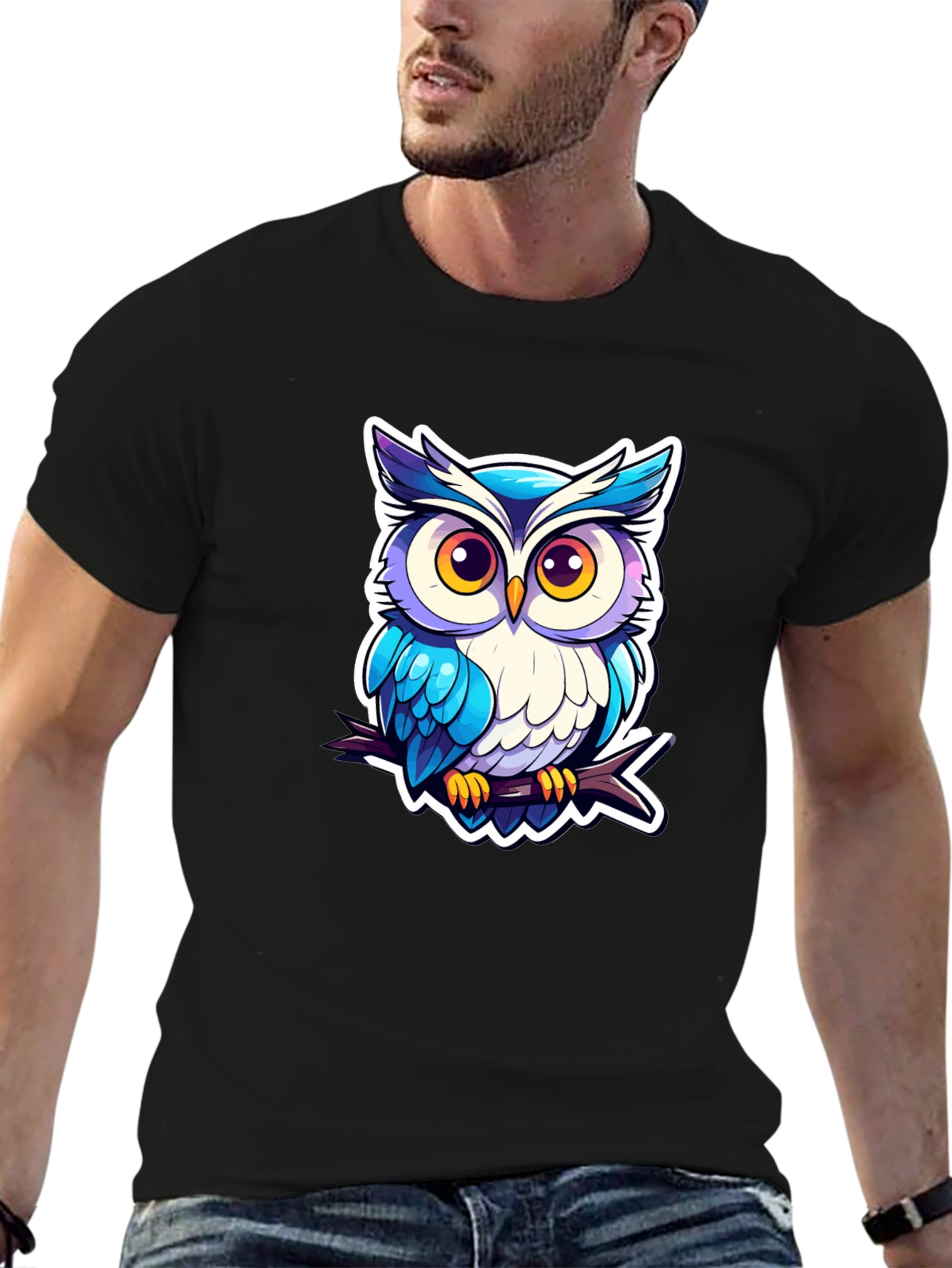 Black Cool Owl Graphic Tee - Unique Design! view 6