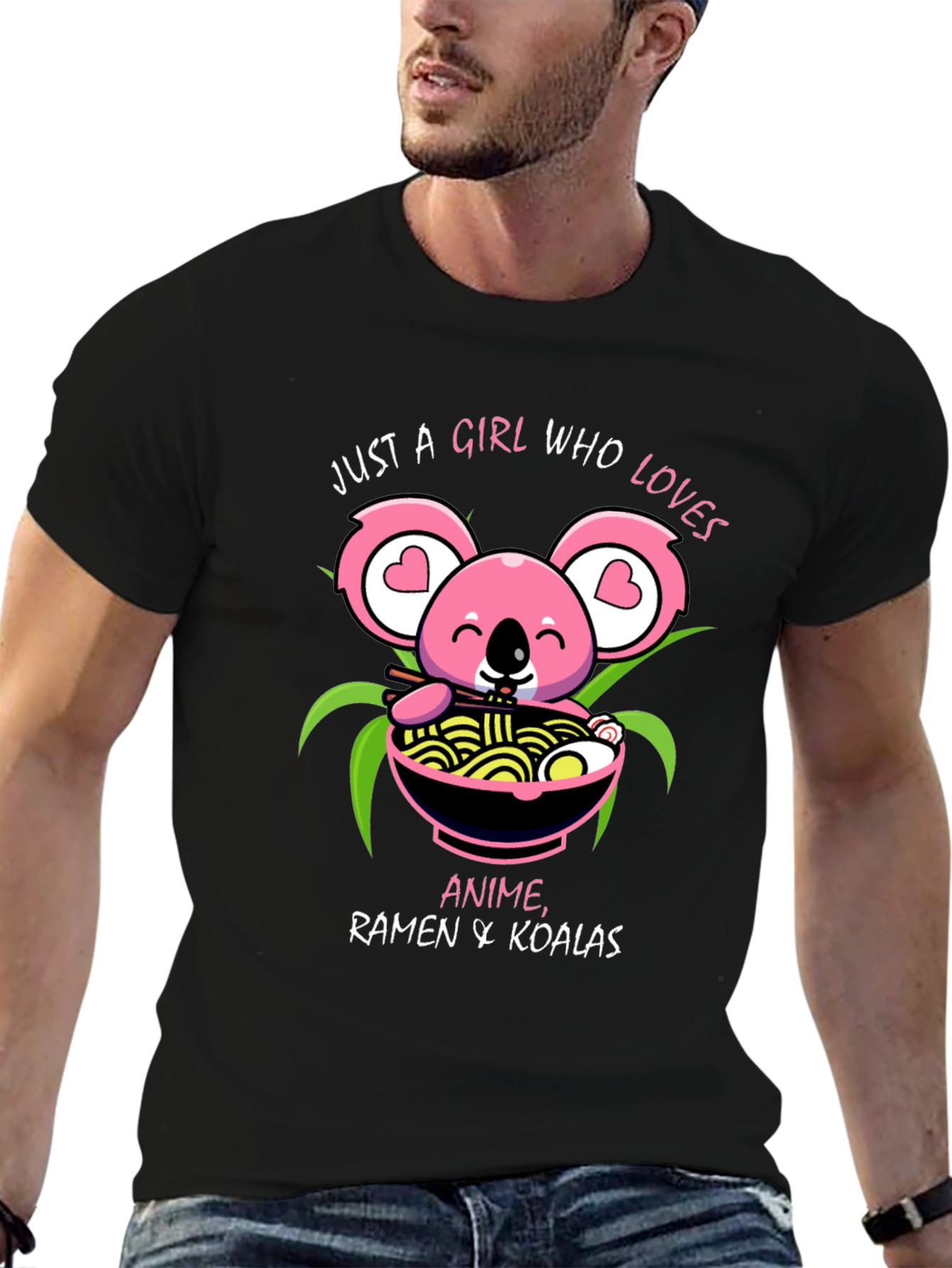 Black Anime Ramen Koala T-Shirt view 6