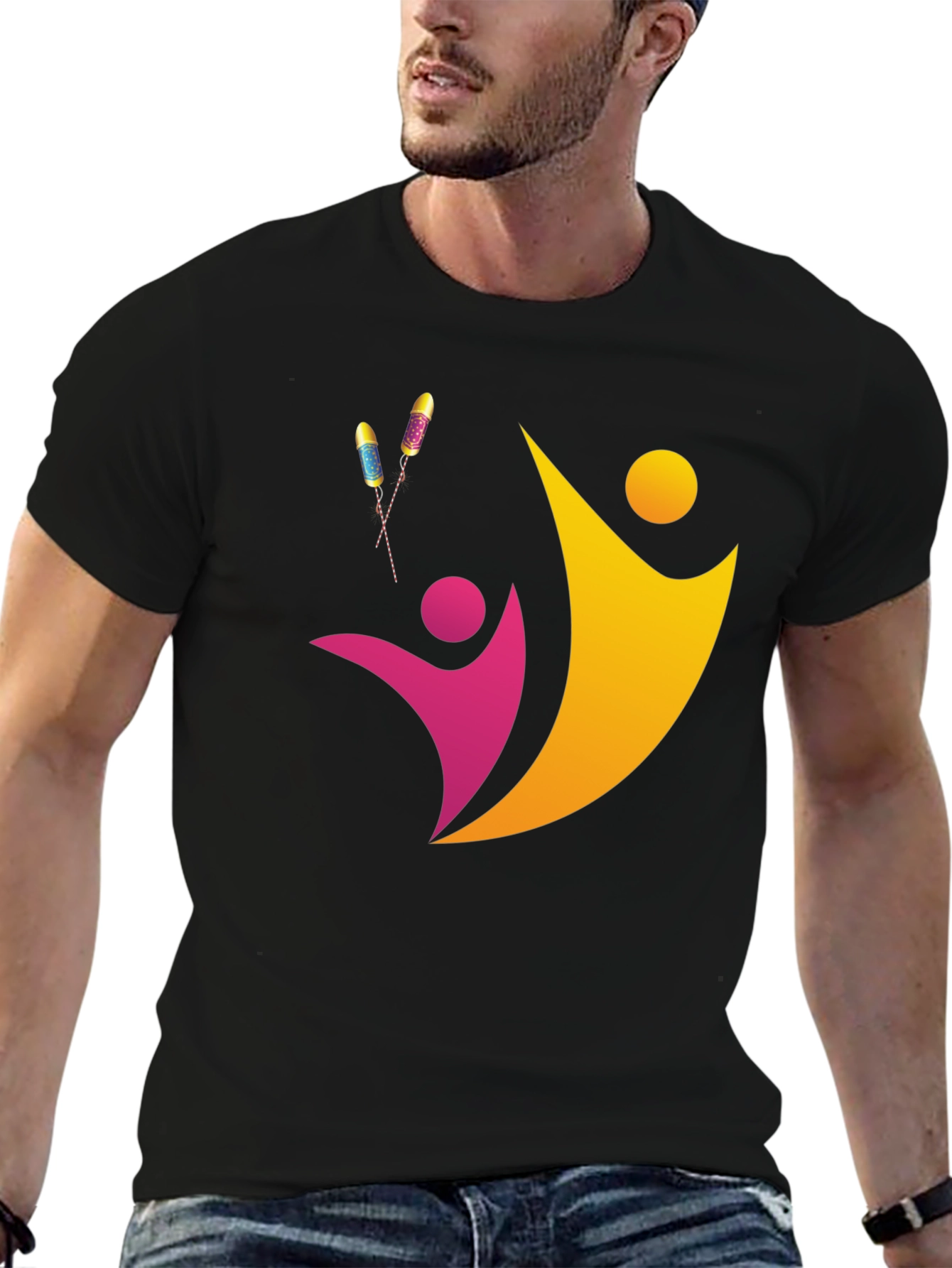 Black Abstract People Design Black Tee view 6