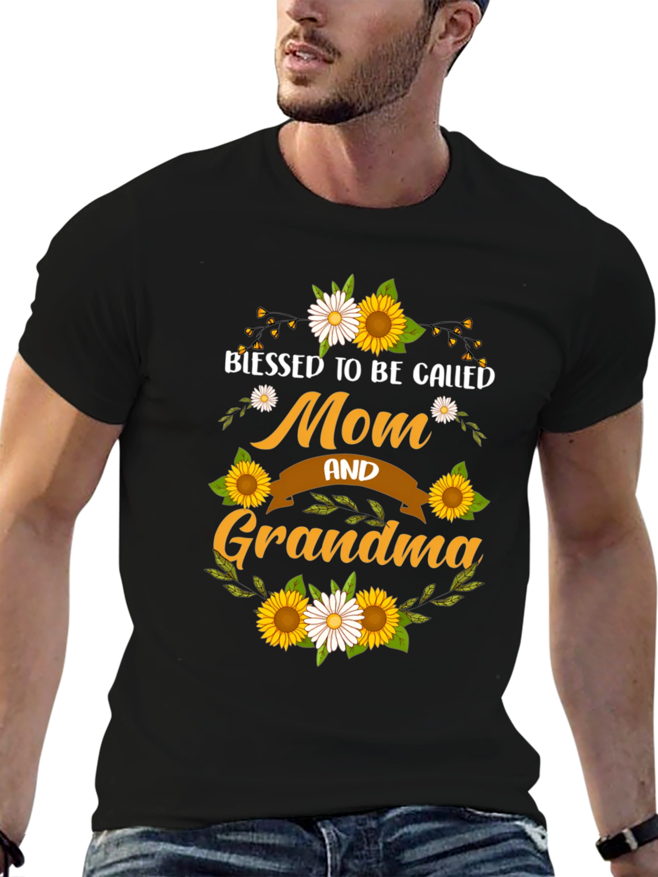 Black Blessed Mom & Grandma Sunflower T-Shirt view 6
