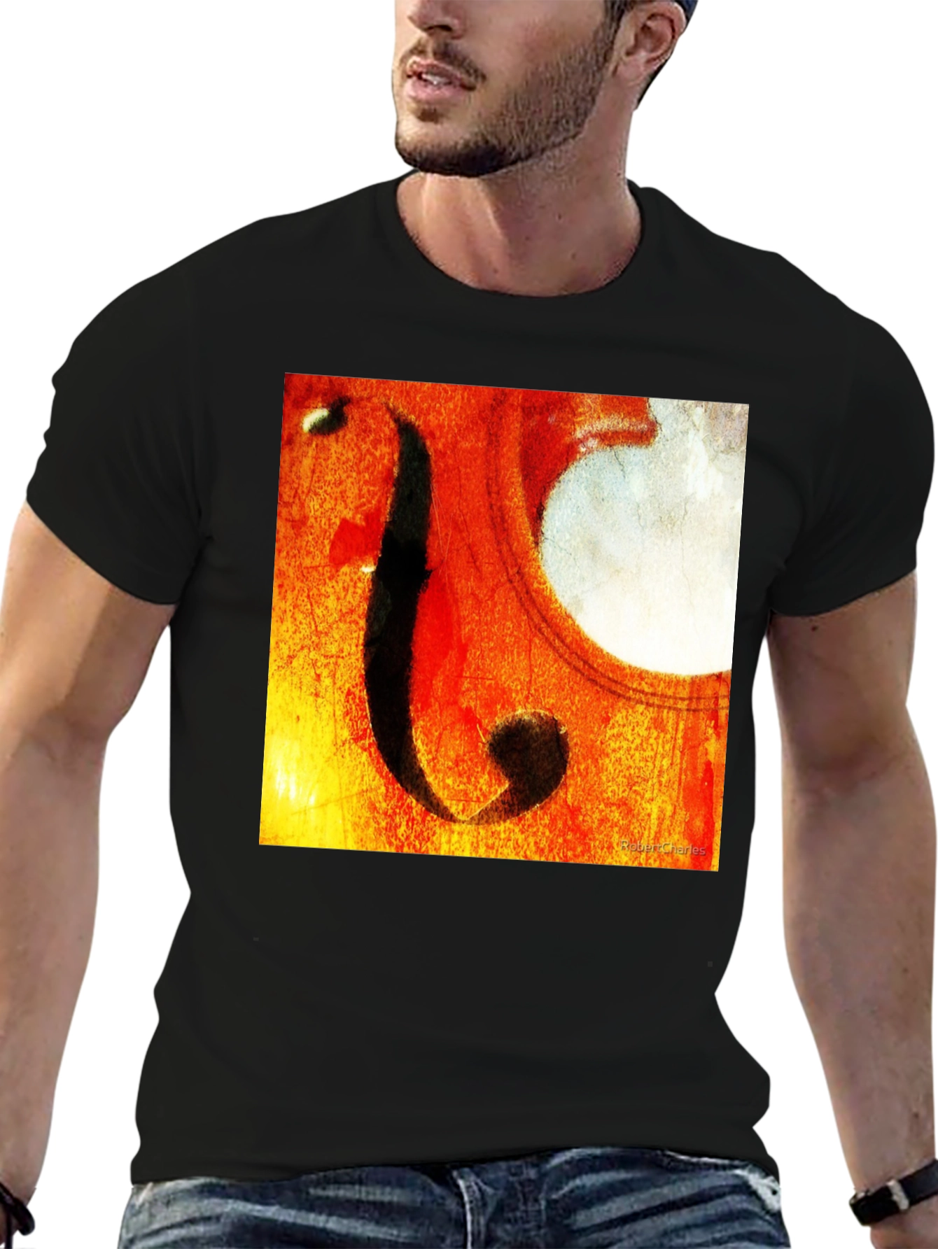 Black Abstract Cello F-Hole Graphic T-Shirt view 6