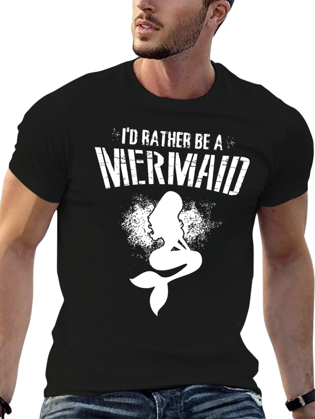 Black I'd Rather Be A Mermaid Black T-Shirt view 6