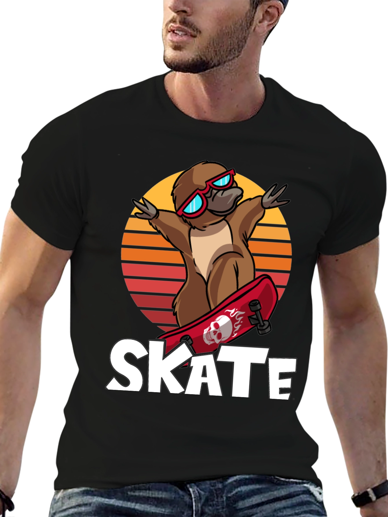 Black Skateboarding Platypus T-Shirt - Cool Graphic Tee view 6