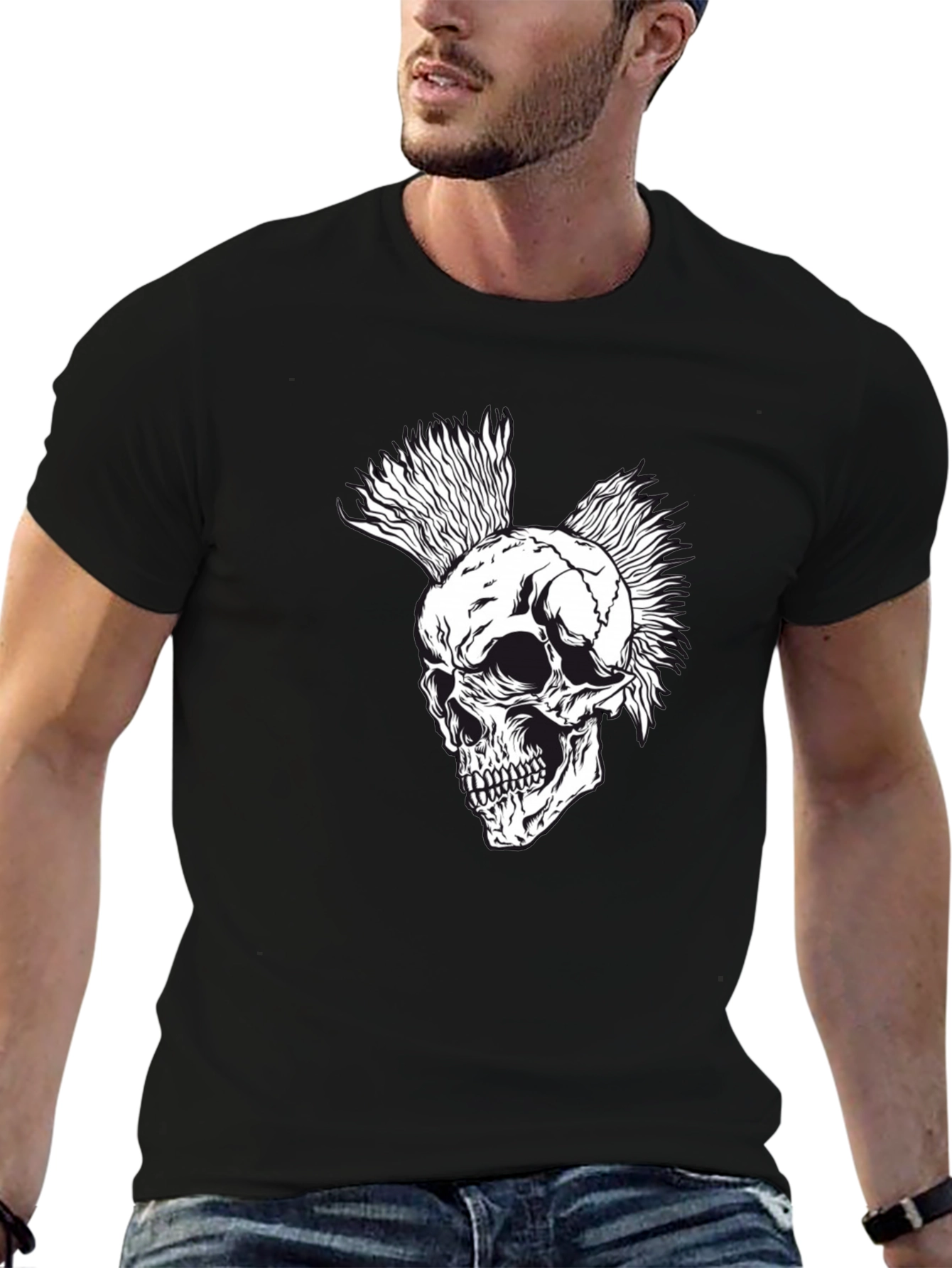 Black Punk Rock Skull T-Shirt - Black view 6
