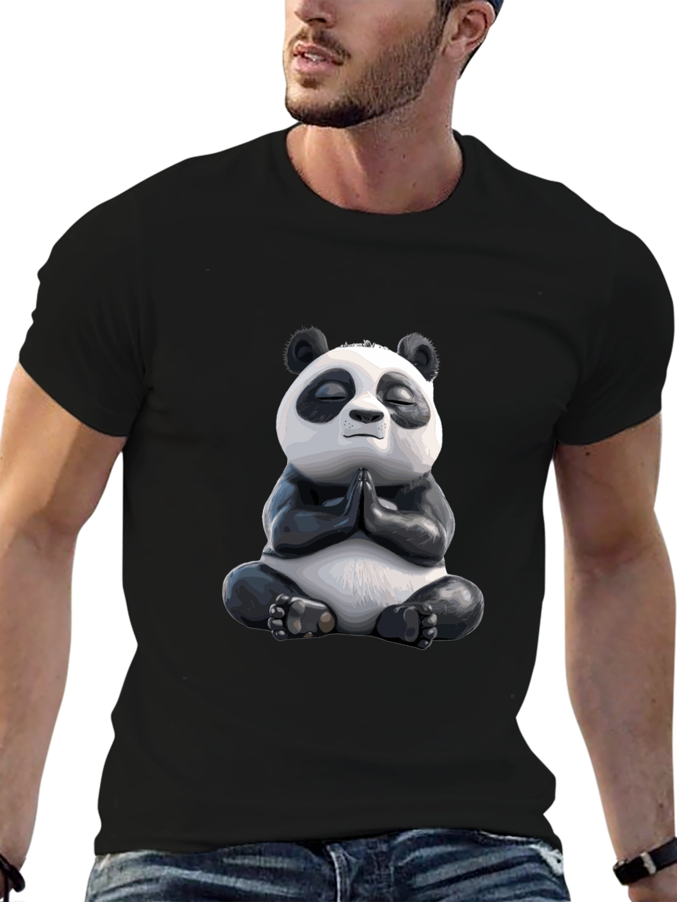 Black Meditating Panda Graphic Tee - Zen Vibes view 6