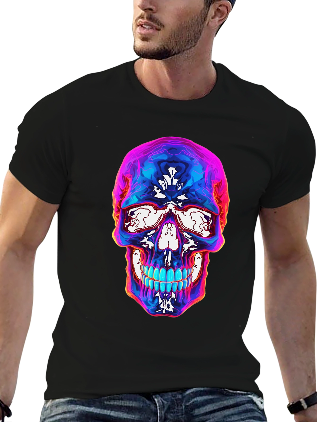 Black Psychedelic Skull Graphic T-Shirt - Black view 6
