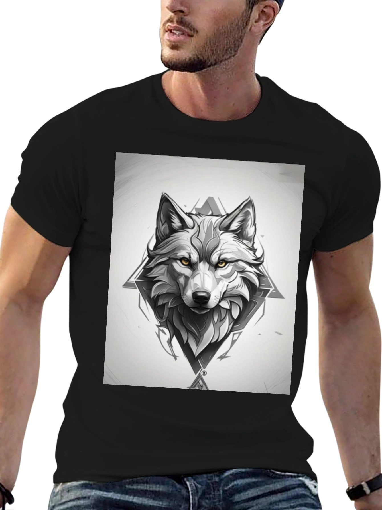Black Wolf Graphic Print Black T-Shirt view 6