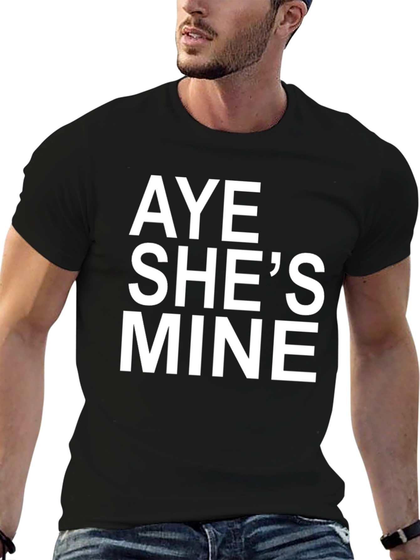 Black Aye She's Mine Graphic Tee - Black Cotton Shirt view 6