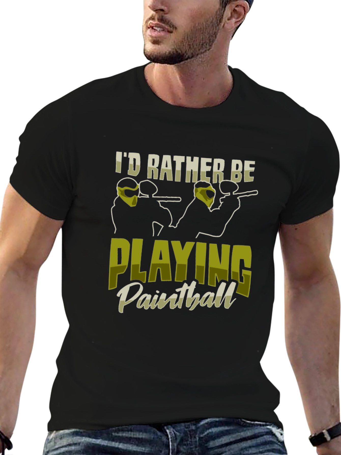 Black I'd Rather Be Playing Paintball Black T-Shirt view 6