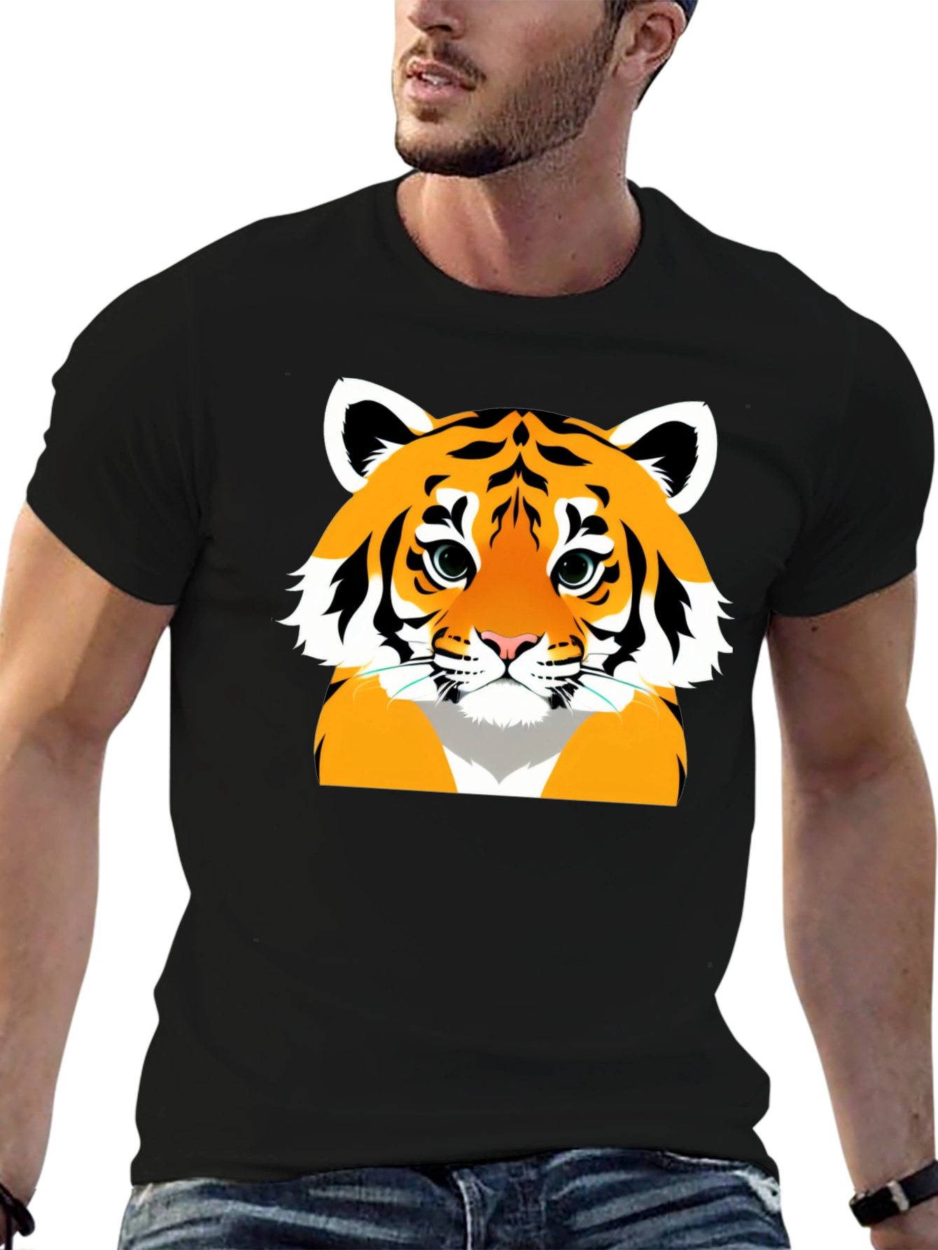 Black Cool Tiger Graphic Tee - Men's Black T-Shirt view 6