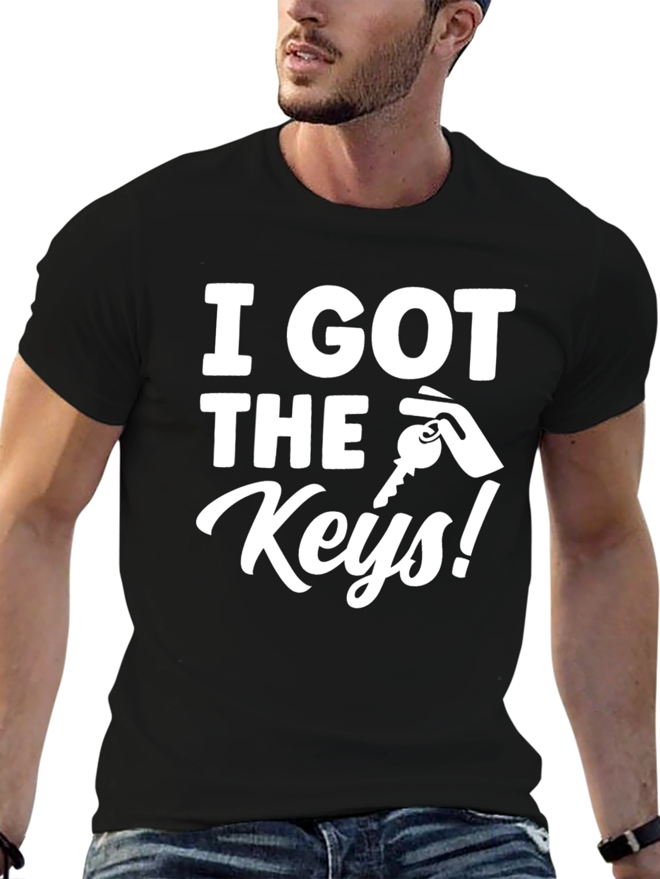Black I Got The Keys Graphic T-Shirt - Black Cotton Tee view 6