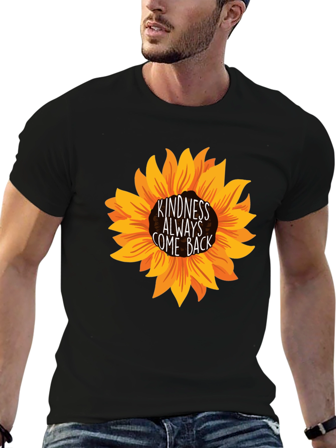 Black Kindness Always Come Back Sunflower T-Shirt view 6