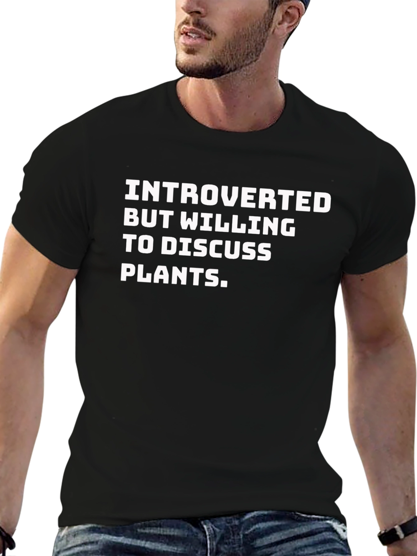 Black Introverted Plant Lover T-Shirt - Black view 6
