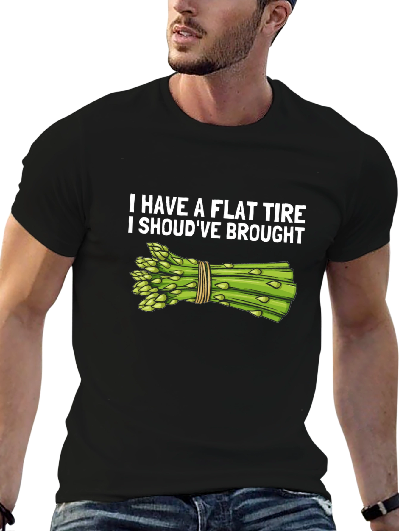 Black Flat Tire Asparagus Humor T-Shirt view 6