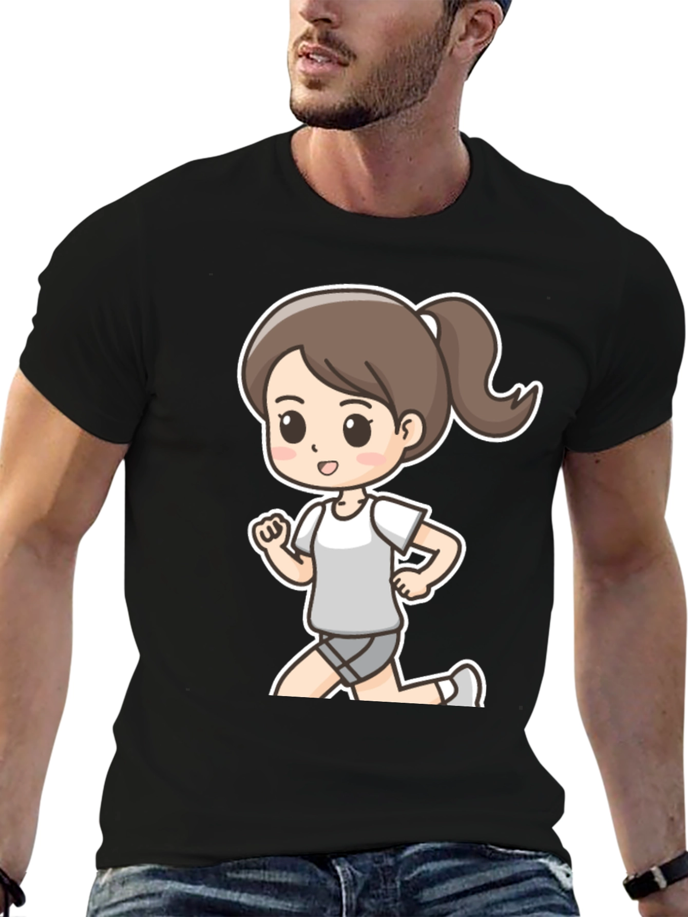 Black Cartoon Runner T-Shirt - Black Graphic Tee view 6