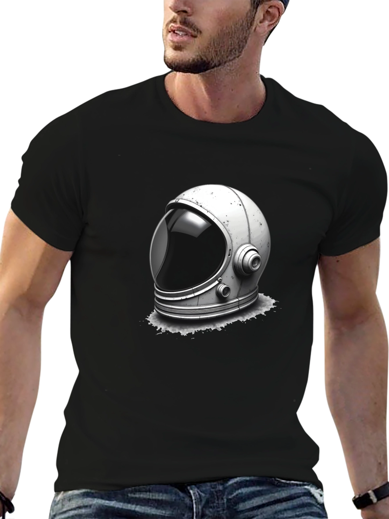 Black Astronaut Helmet Graphic Tee - Space Exploration T-Shirt view 6
