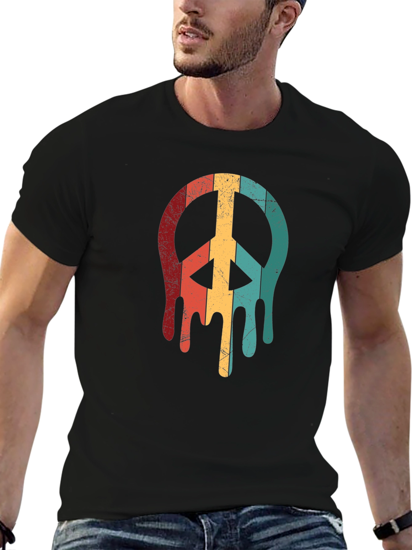 Black Retro Drip Peace Sign Graphic Tee - Black view 6