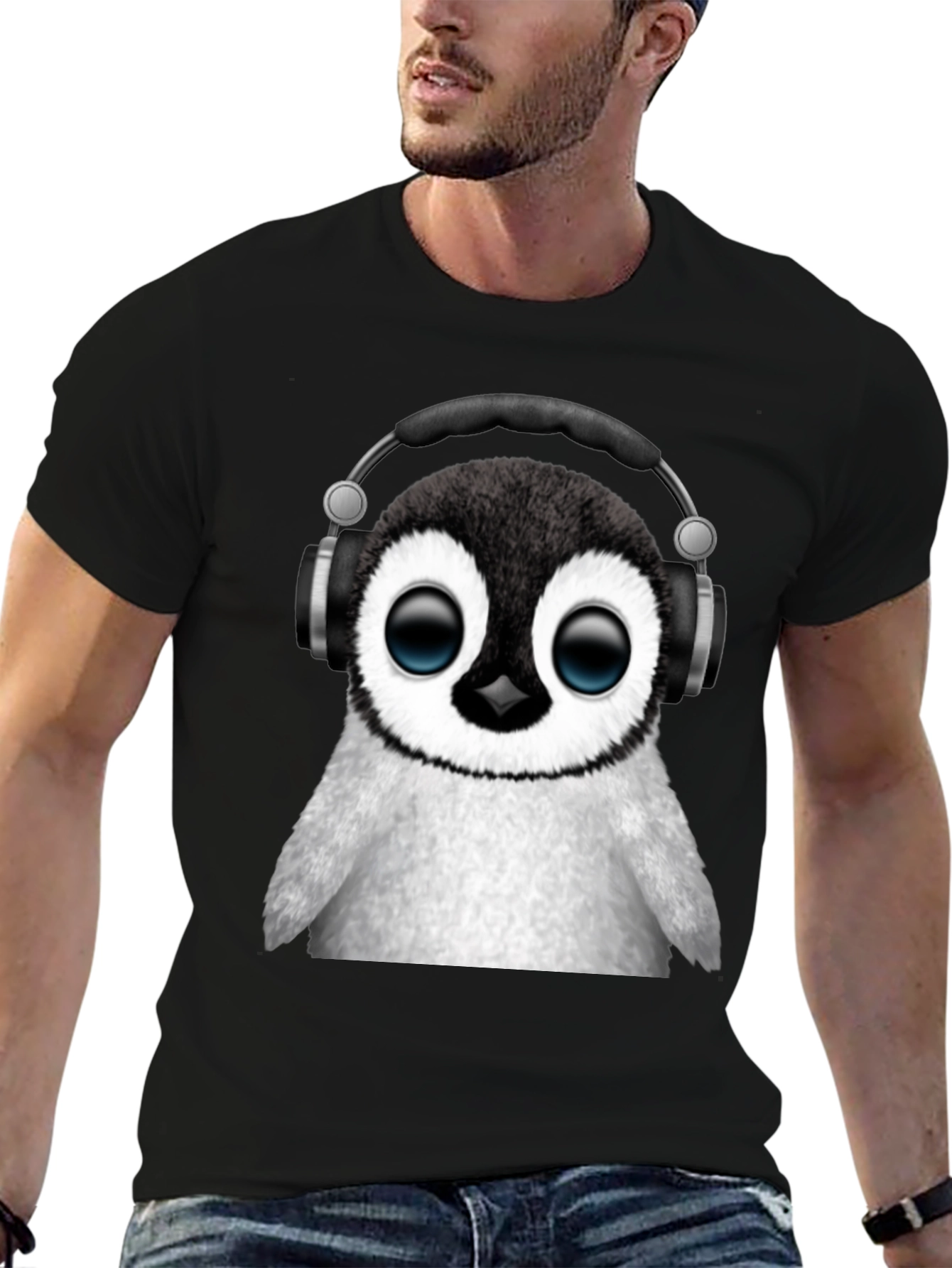 Black Penguin DJ Black T-Shirt - Music Lover Tee view 6