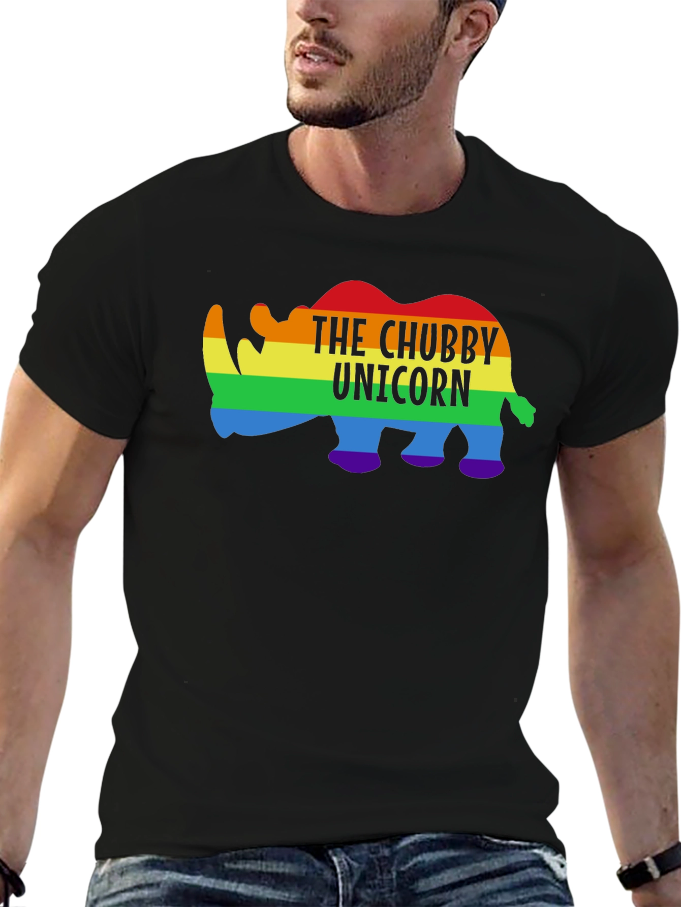 Black Chubby Unicorn Rainbow Graphic Tee view 6