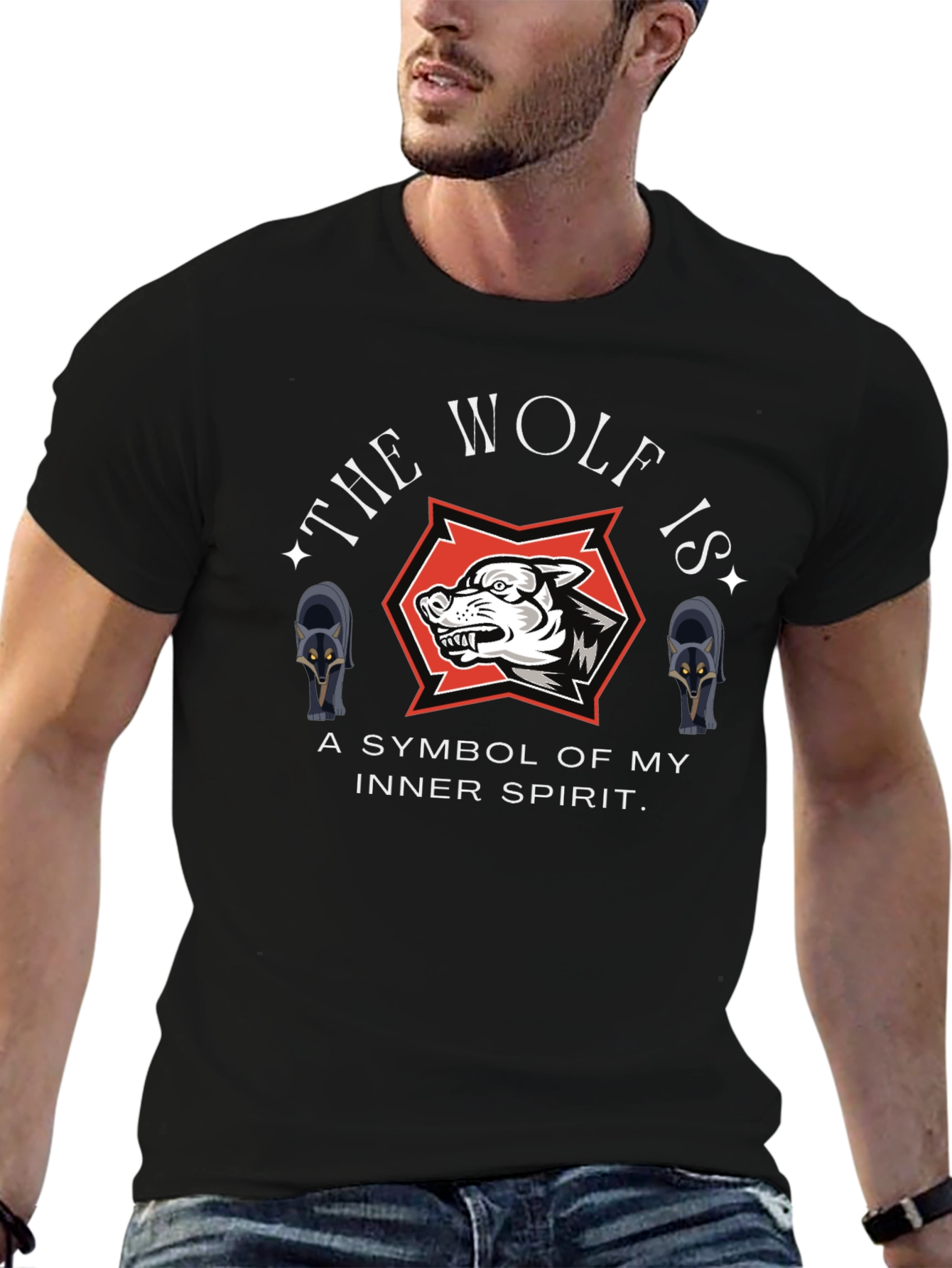 Black The Wolf Is My Inner Spirit Graphic T-Shirt view 6