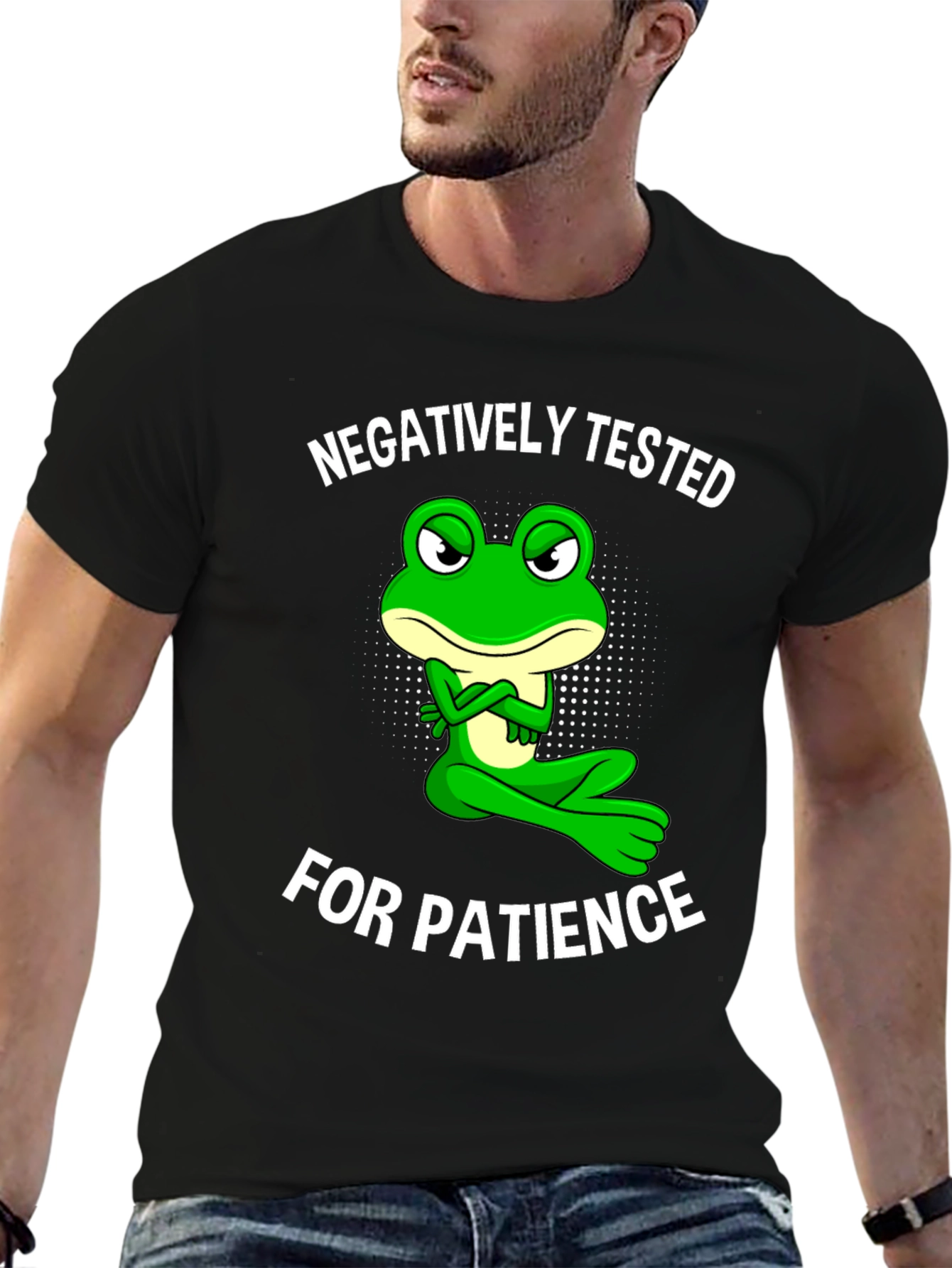 Black Negatively Tested for Patience Frog Graphic Tee view 6