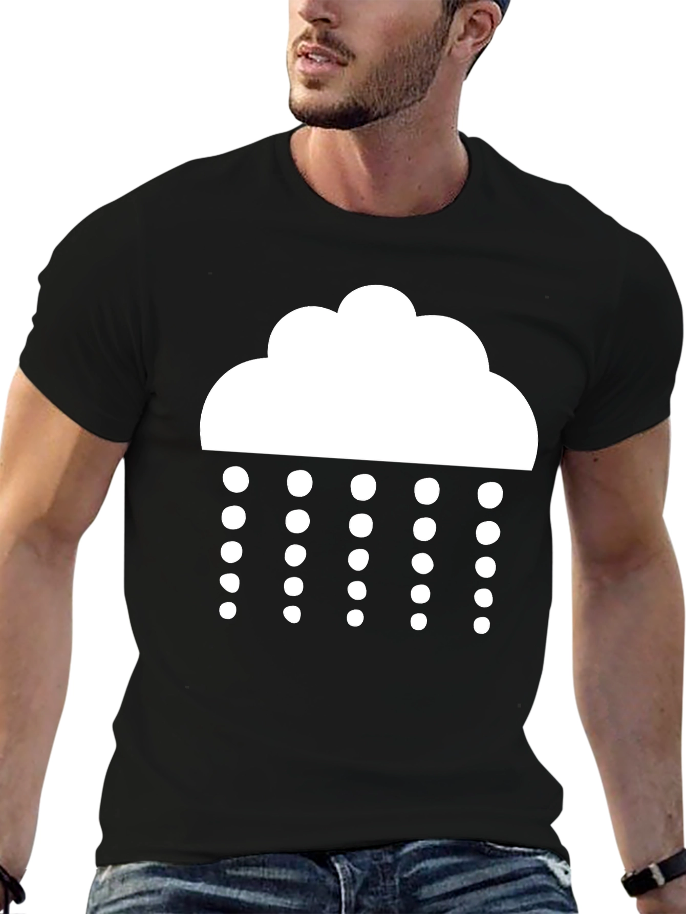 Black Rainy Day Black T-Shirt - Weather Icon Tee view 6